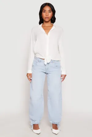 Almost Famous Drawstring Hem Barrel Jeans