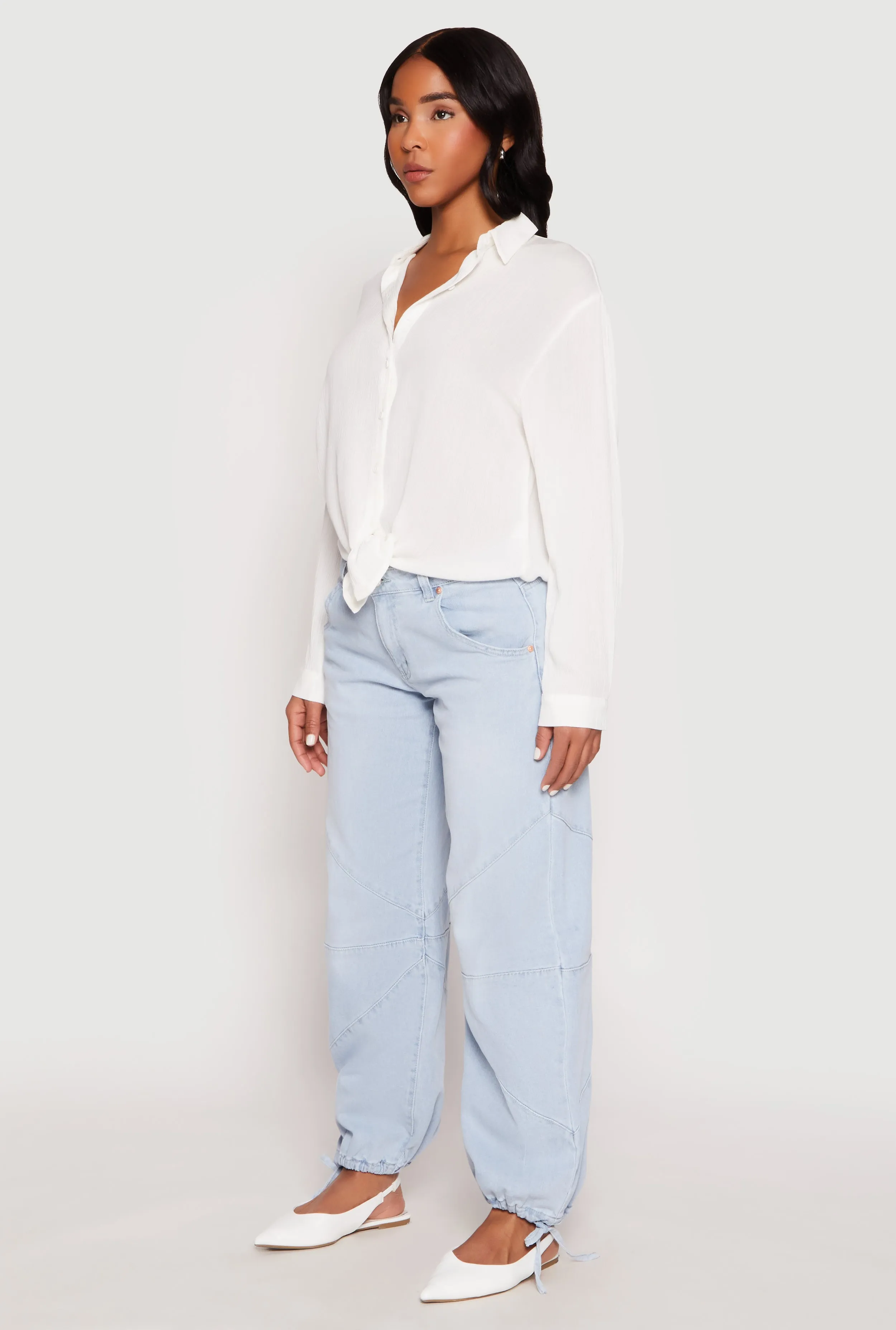 Almost Famous Drawstring Hem Barrel Jeans