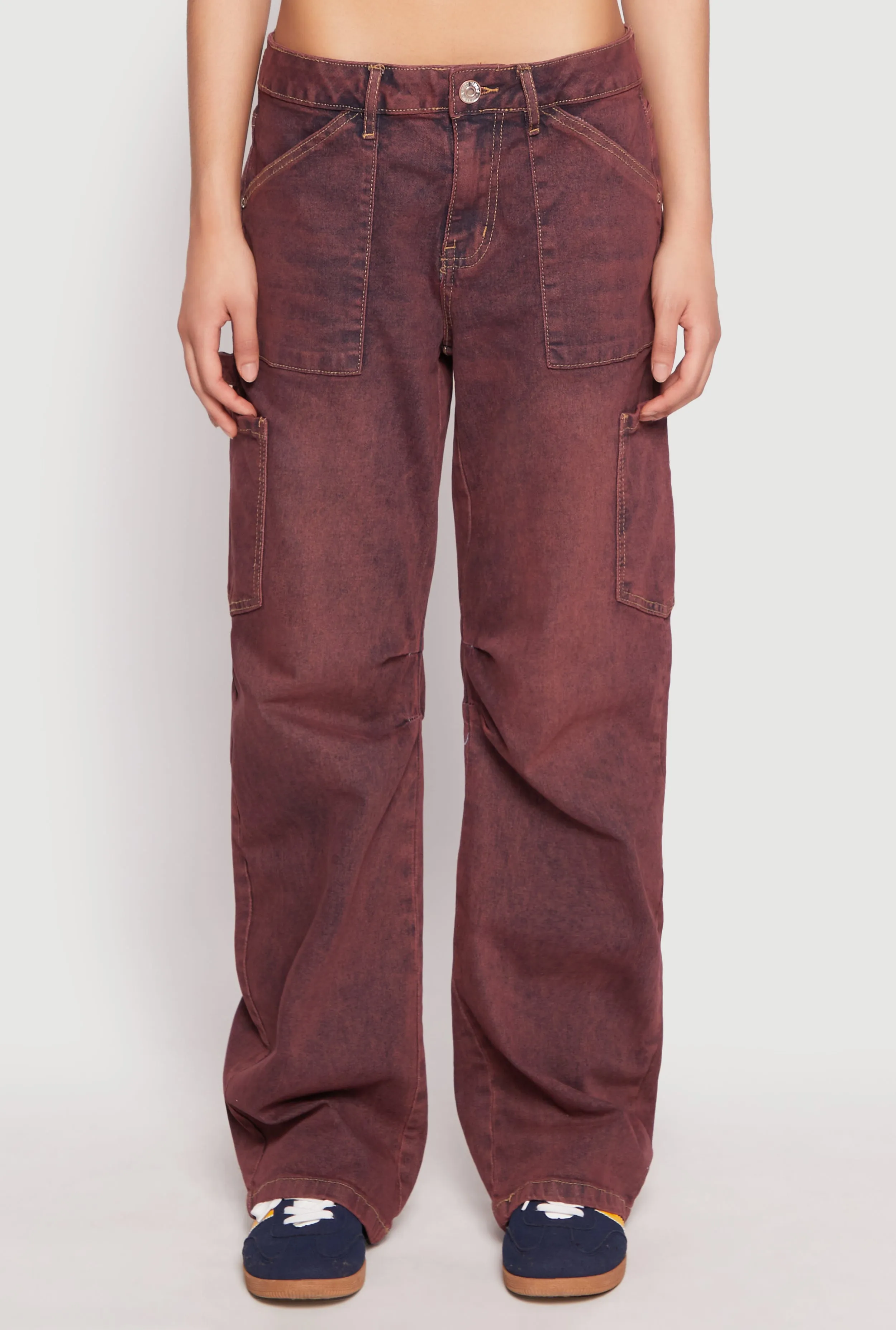 Almost Famous Mineral Wash Cargo Barrel Jeans