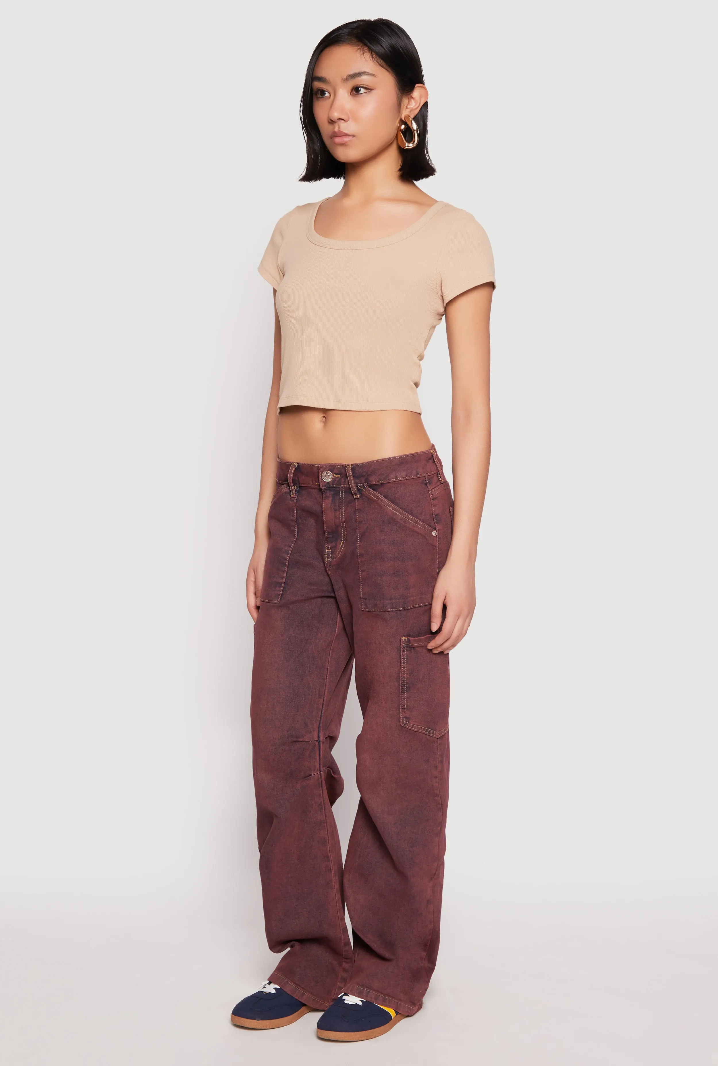 Almost Famous Mineral Wash Cargo Barrel Jeans