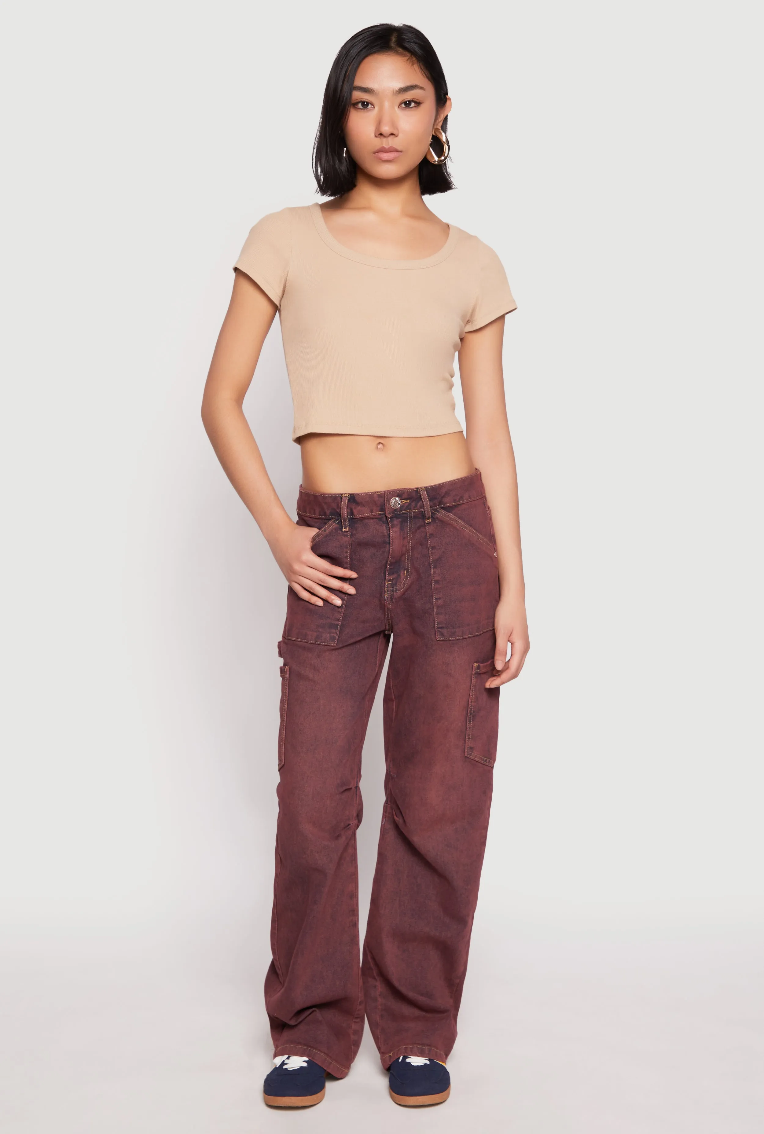 Almost Famous Mineral Wash Cargo Barrel Jeans