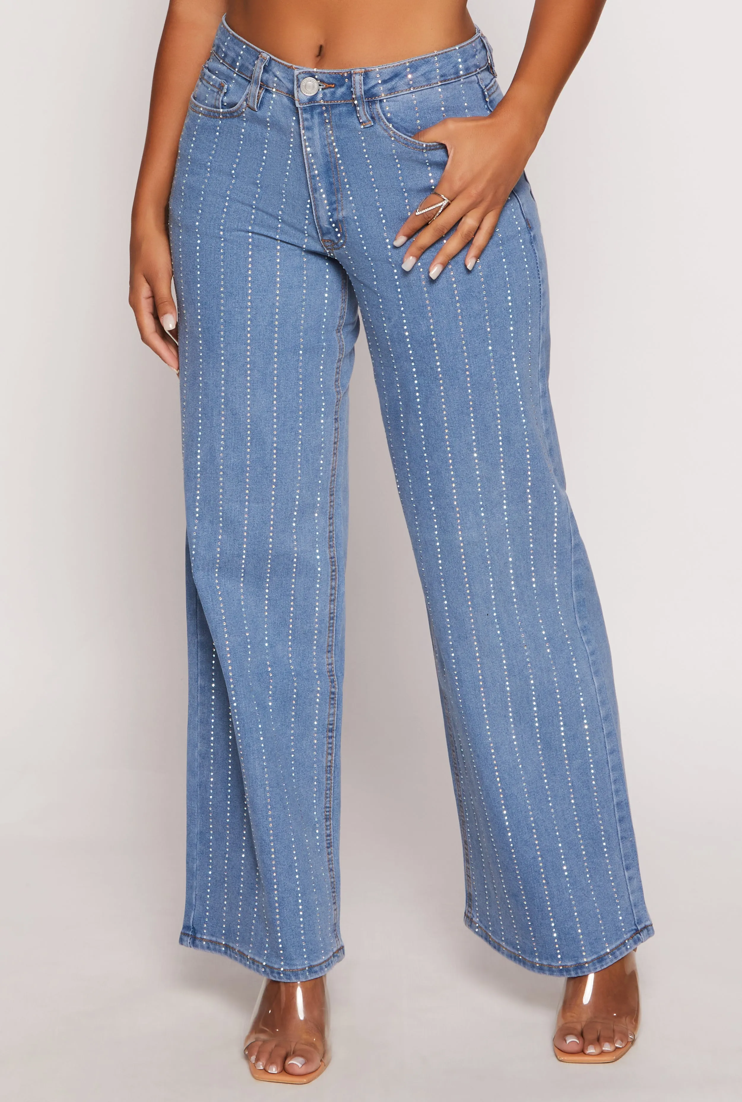 Almost Famous Rhinestone Stripe Wide Leg Jeans