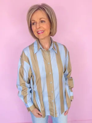 BE BOLD STRIPE BUTTON UP TOP - BLUE