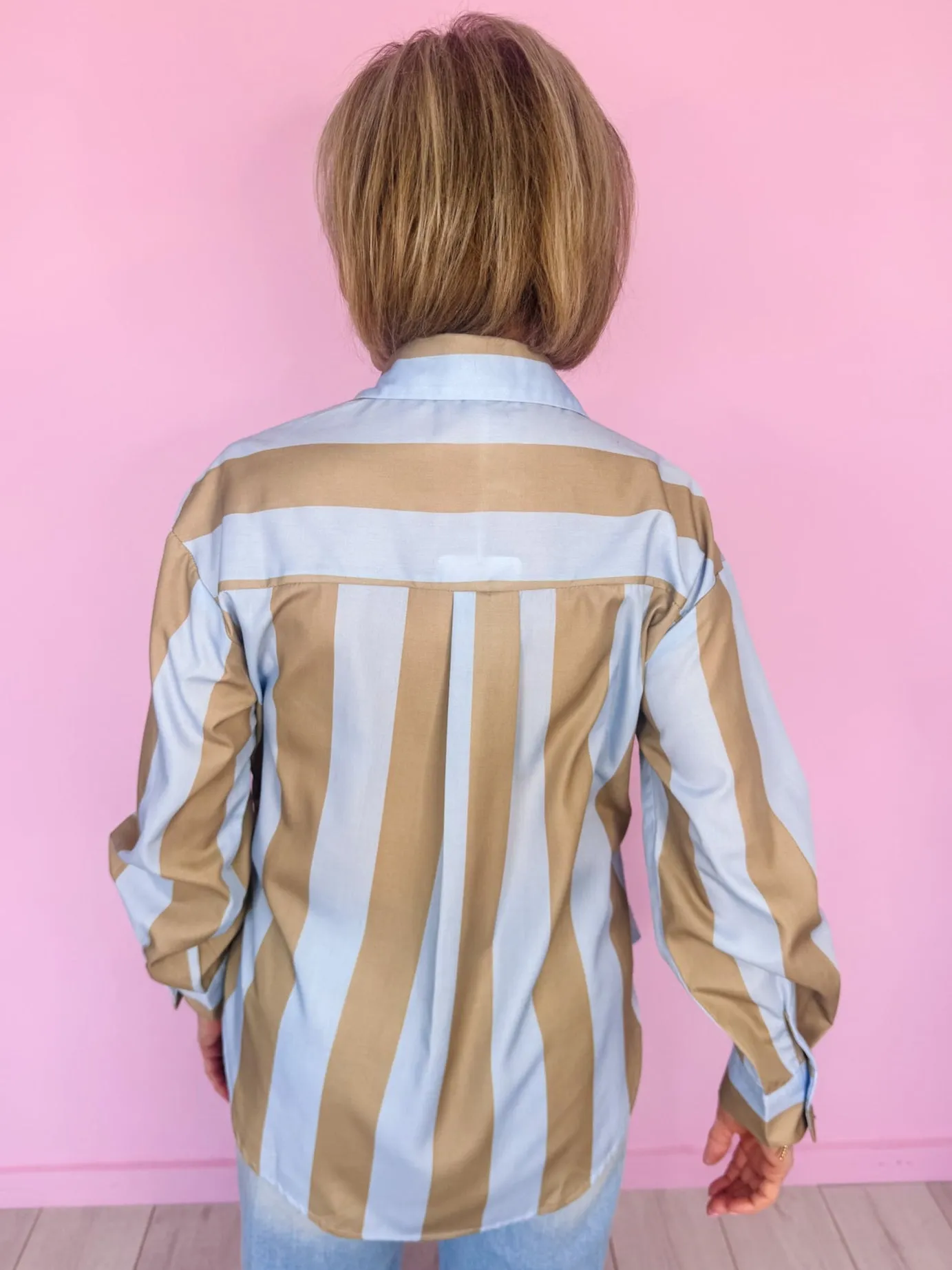 BE BOLD STRIPE BUTTON UP TOP - BLUE