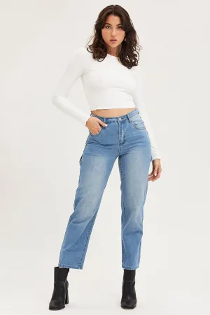 Blue Carpenter Denim Jeans High Rise