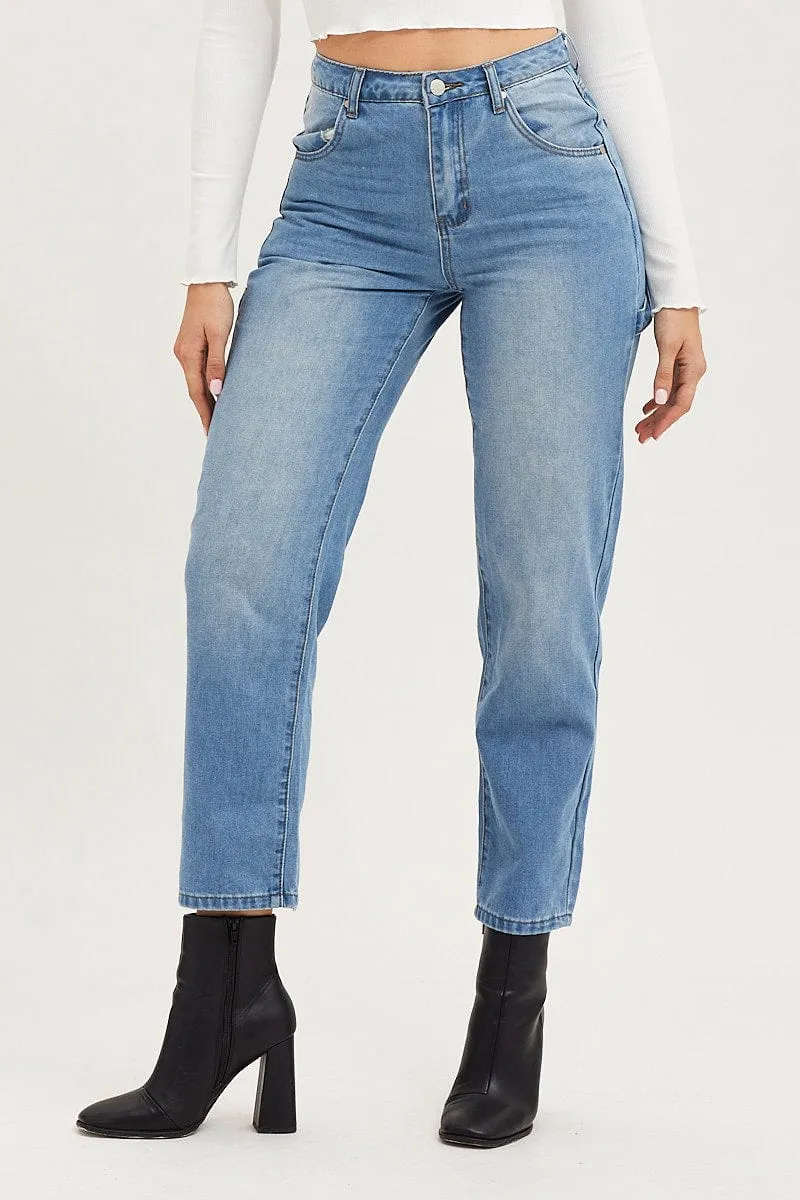 Blue Carpenter Denim Jeans High Rise