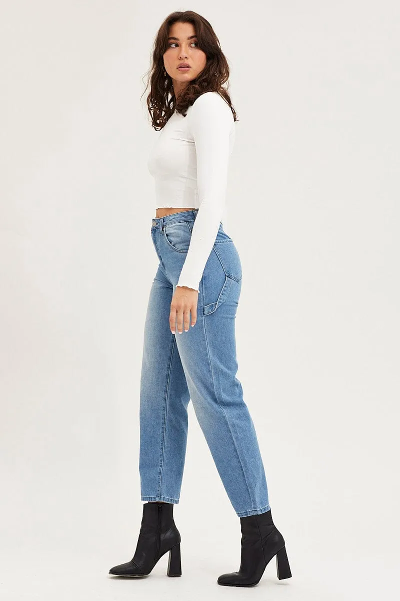 Blue Carpenter Denim Jeans High Rise