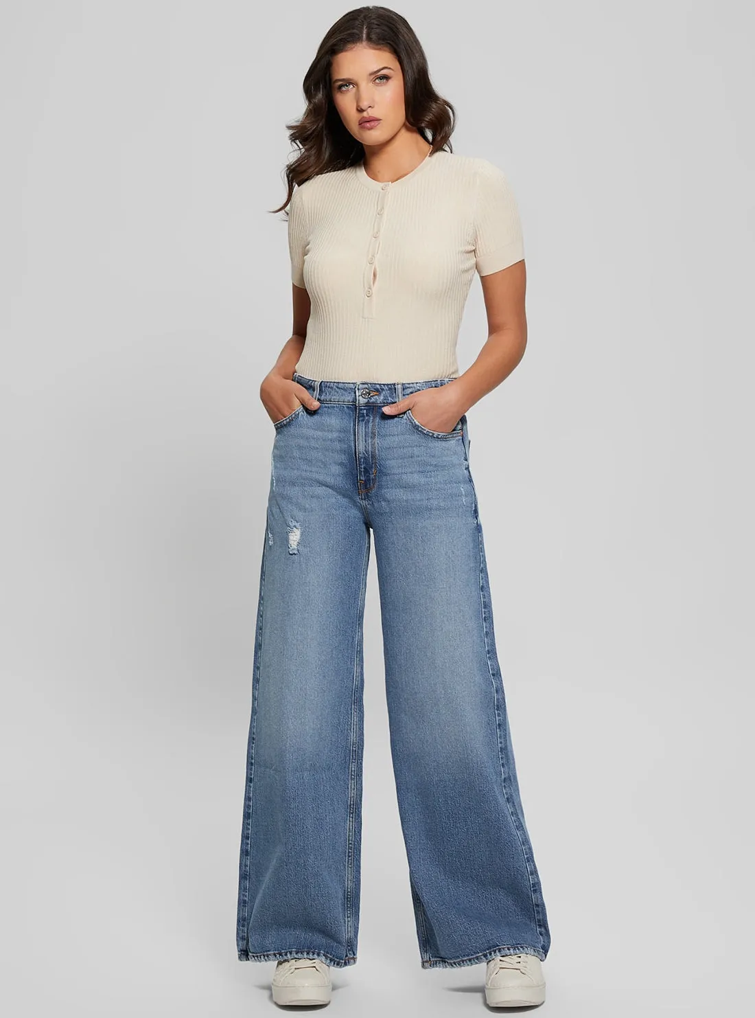 Blue Denim Bellflower Wide Leg Jeans