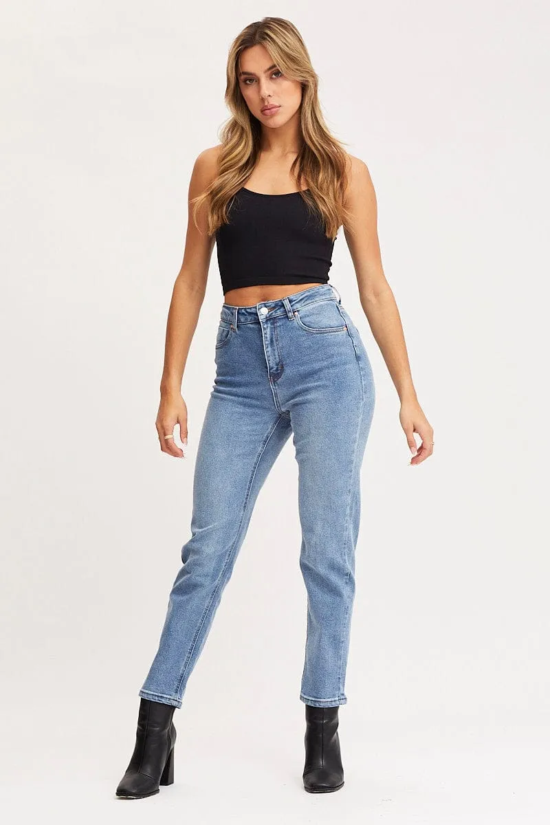 Blue High Rise Mom Jeans