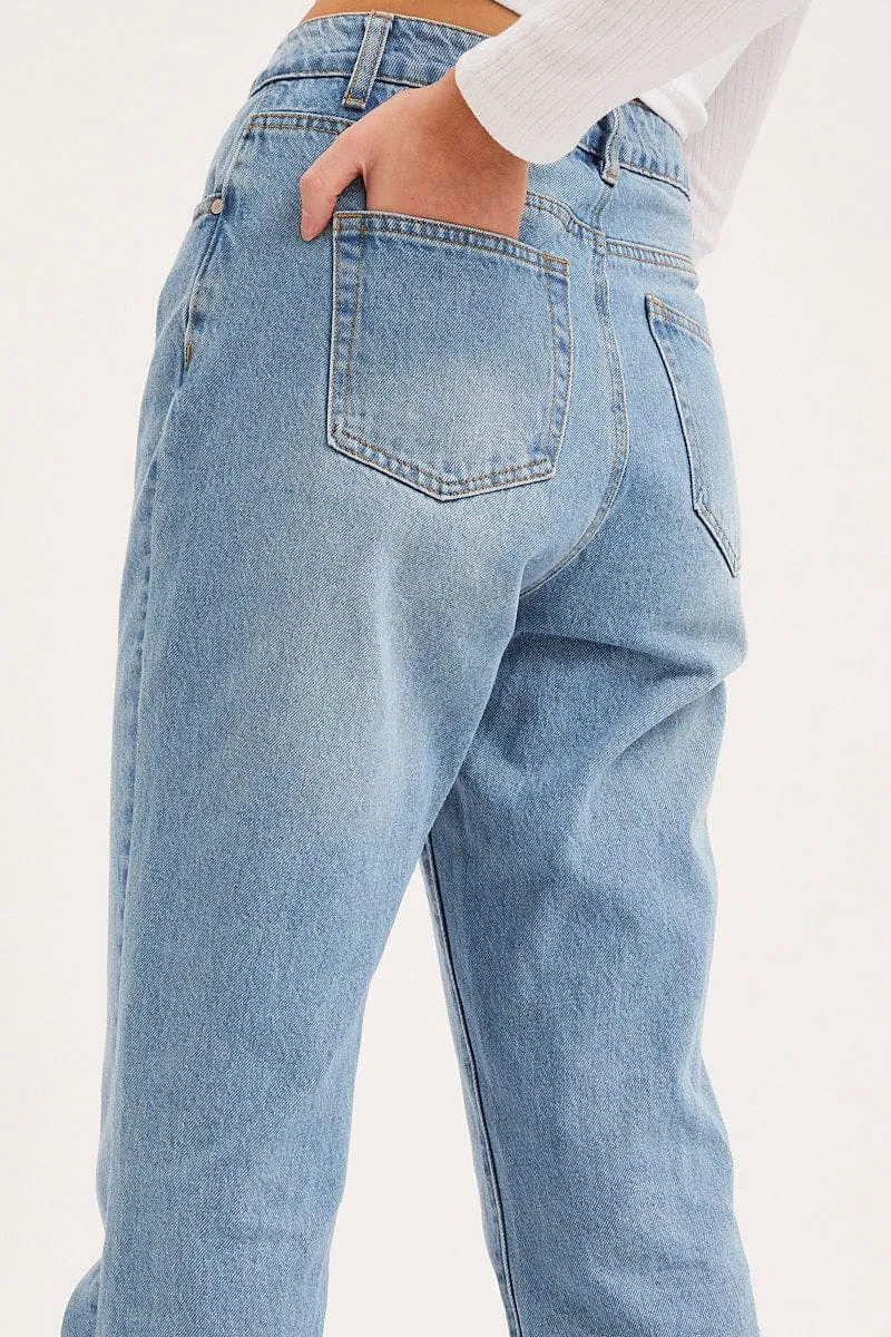 Blue High Rise Mom Jeans