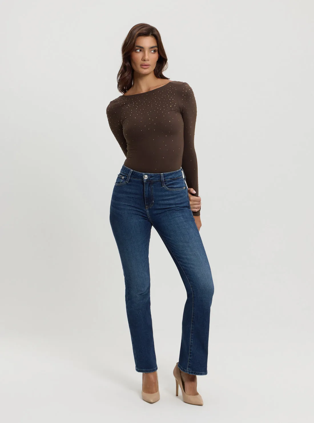 Blue Sexy Flare High Rise in Dark Wash
