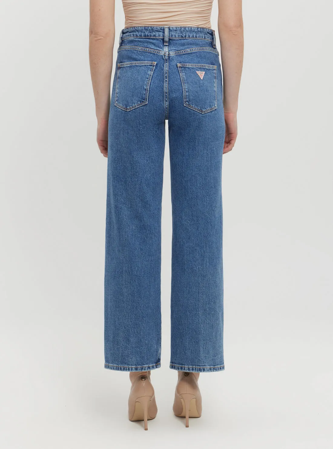 Blue Wide Leg Denim Jeans in Mid Wash
