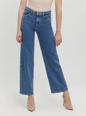 Blue Wide Leg Denim Jeans in Mid Wash