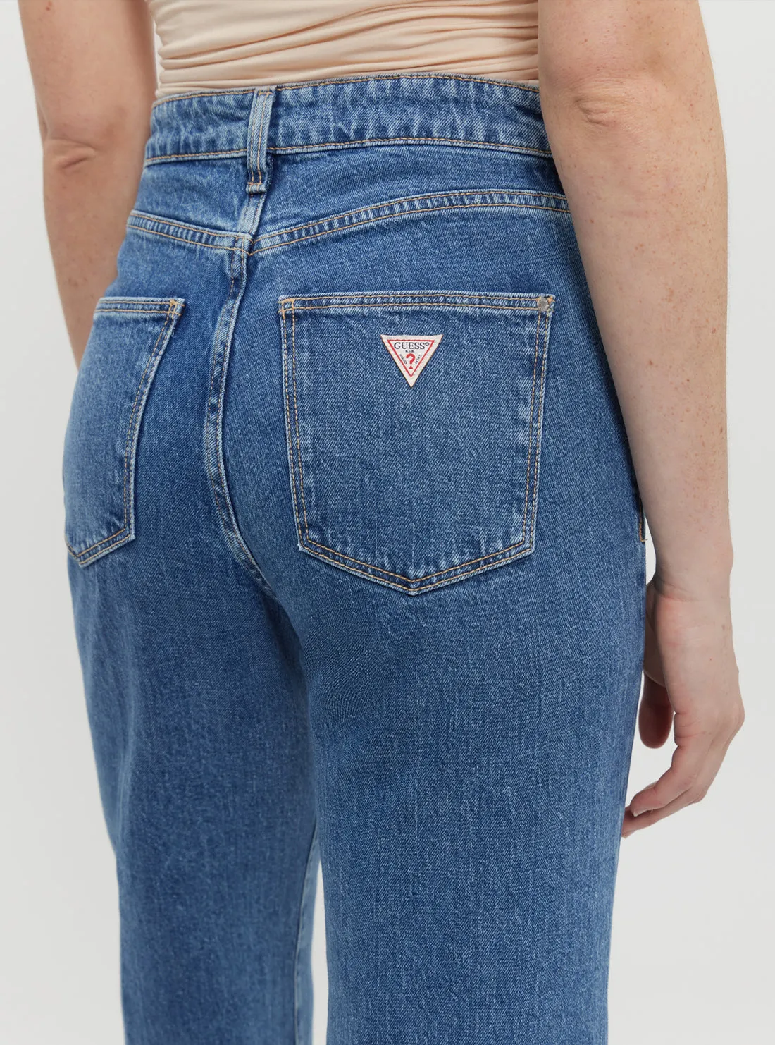 Blue Wide Leg Denim Jeans in Mid Wash