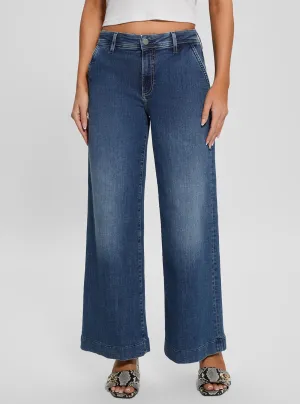 Blue Zoya Wide Leg Cropped Jeans in Mid Wash