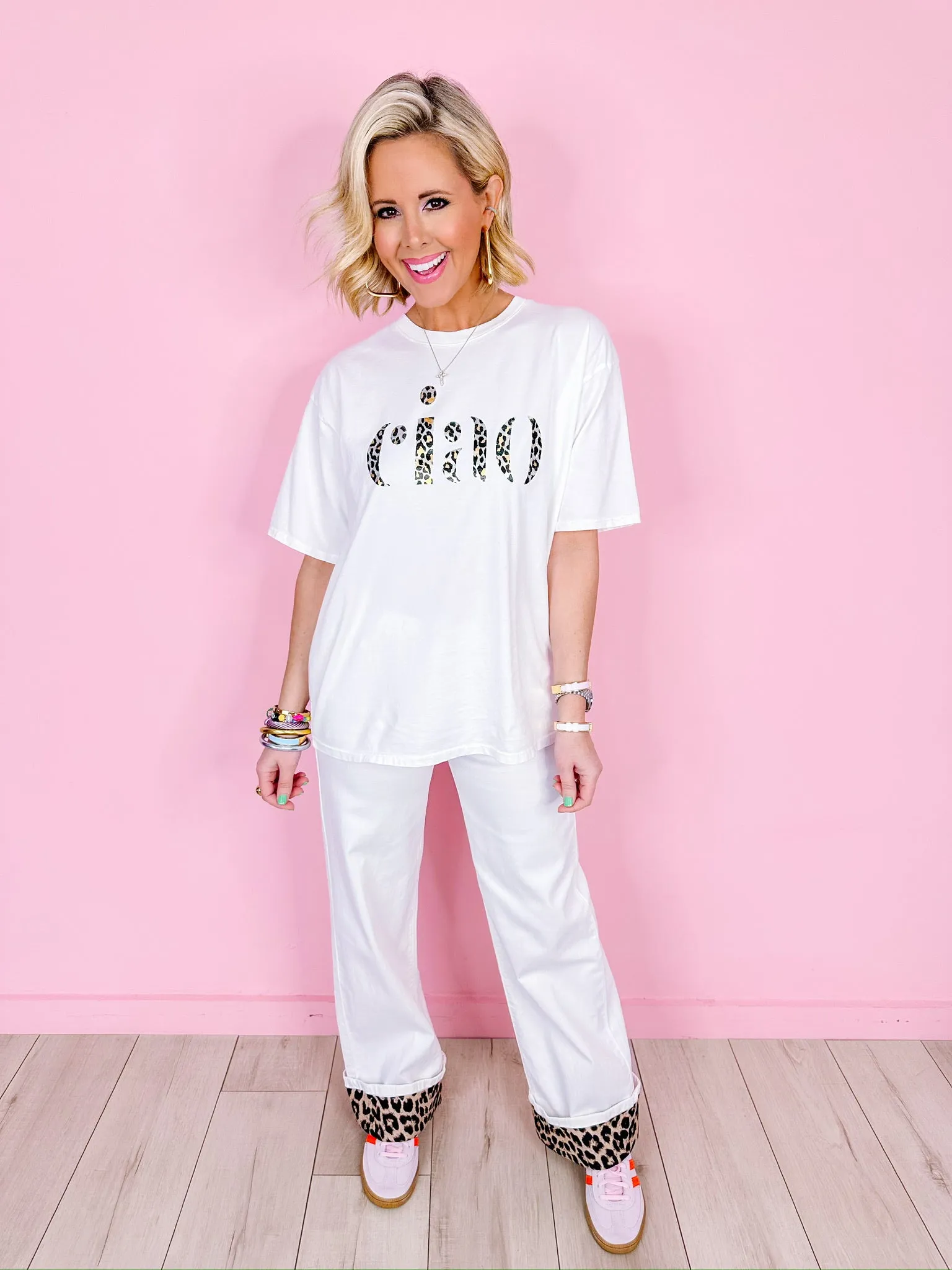 COLLEEN LEOPARD CUFF JEANS - CREAM