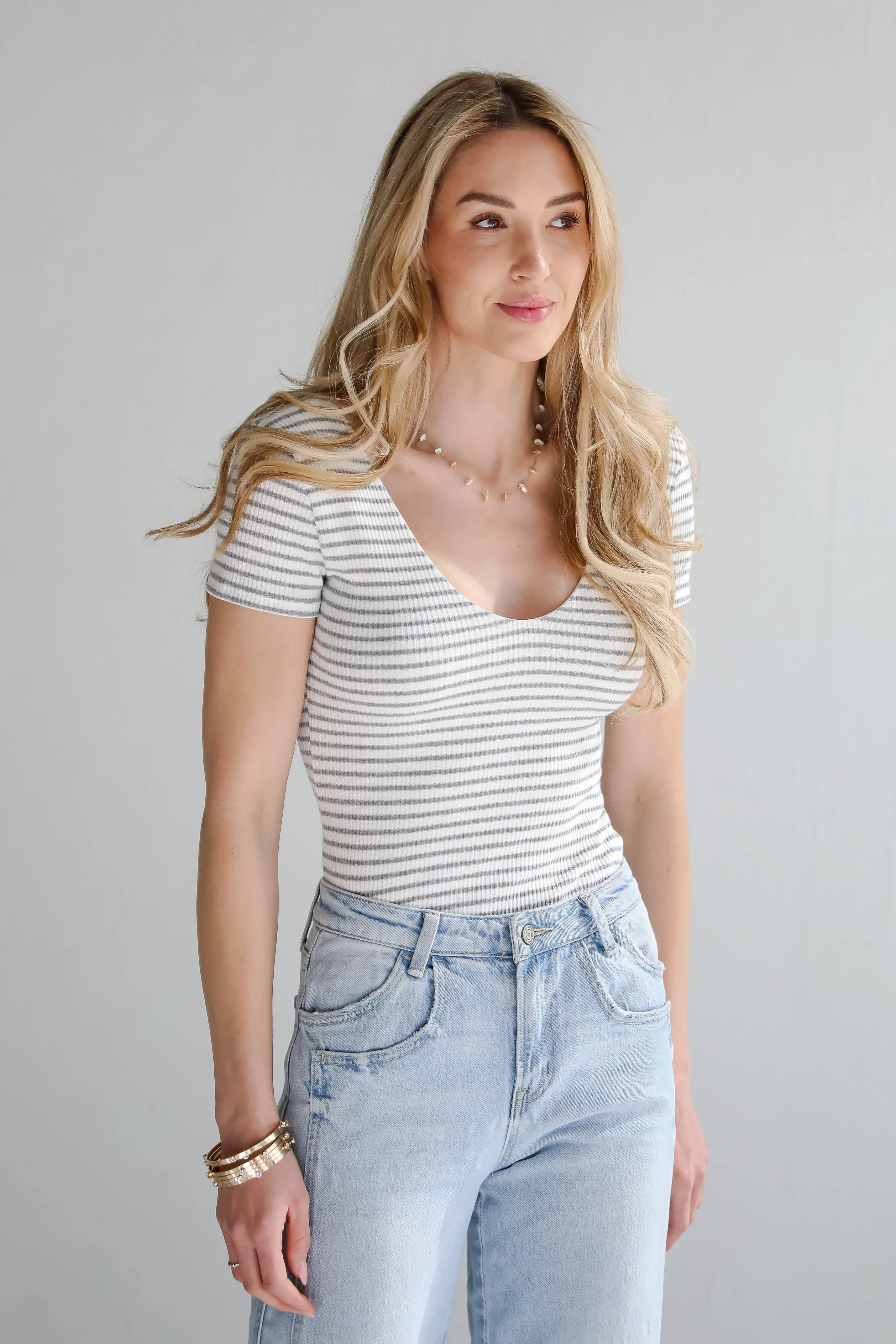 Cool Instincts Light Grey Striped Bodysuit