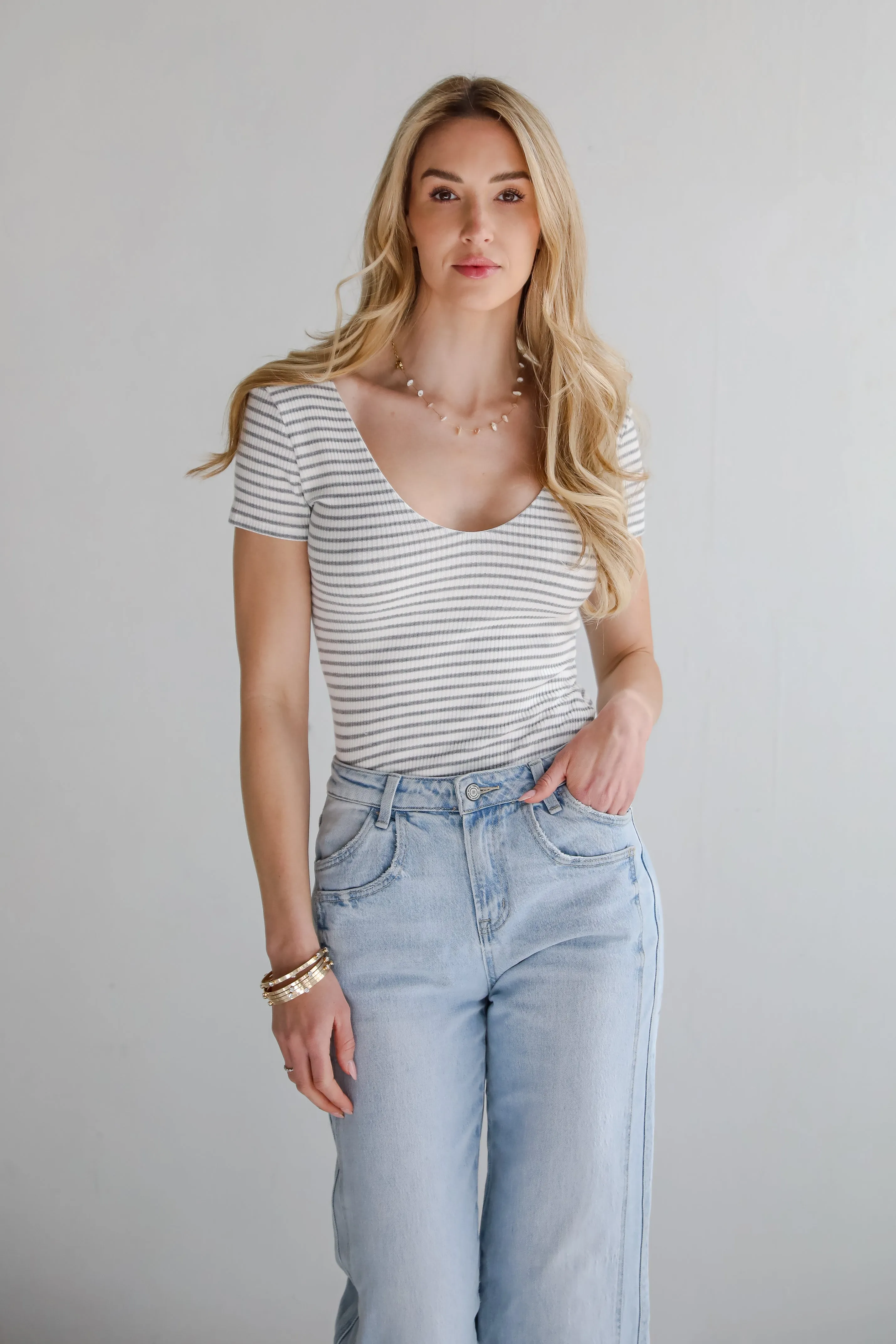 Cool Instincts Light Grey Striped Bodysuit