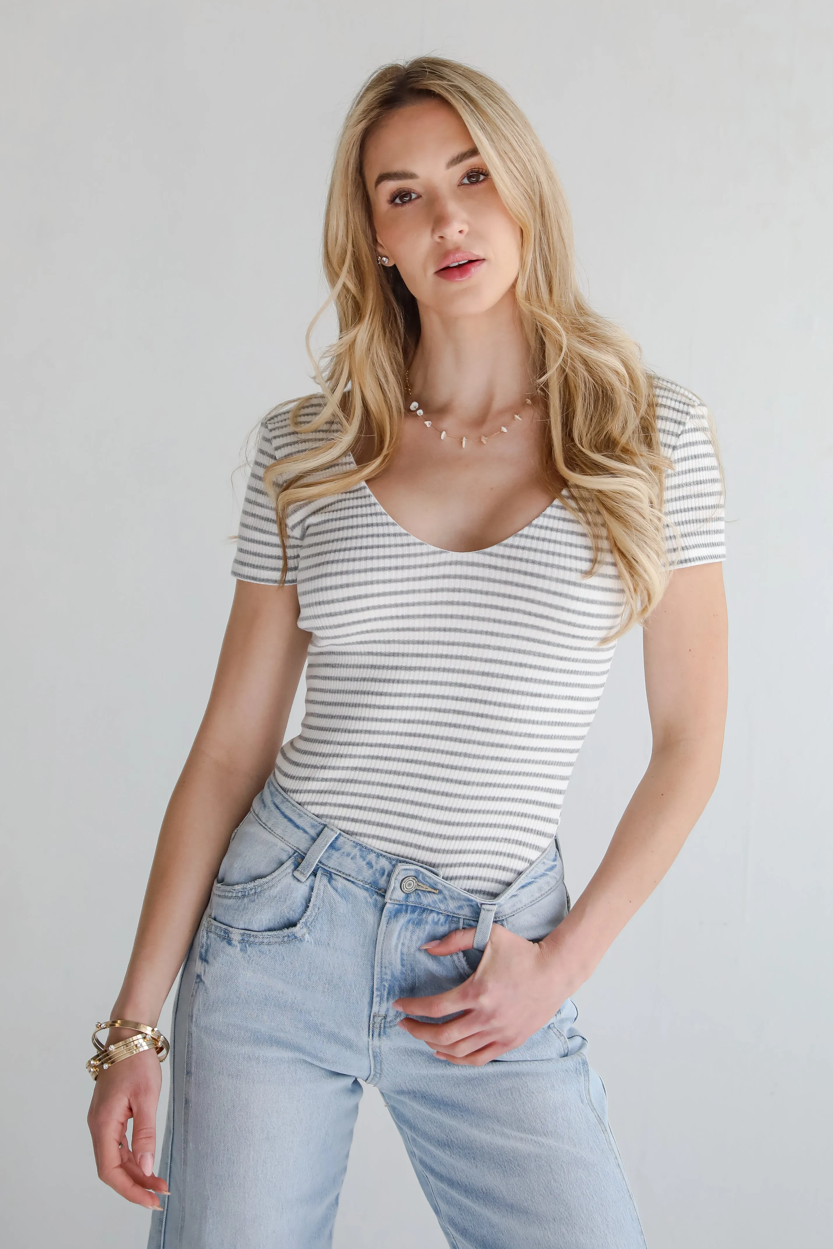 Cool Instincts Light Grey Striped Bodysuit