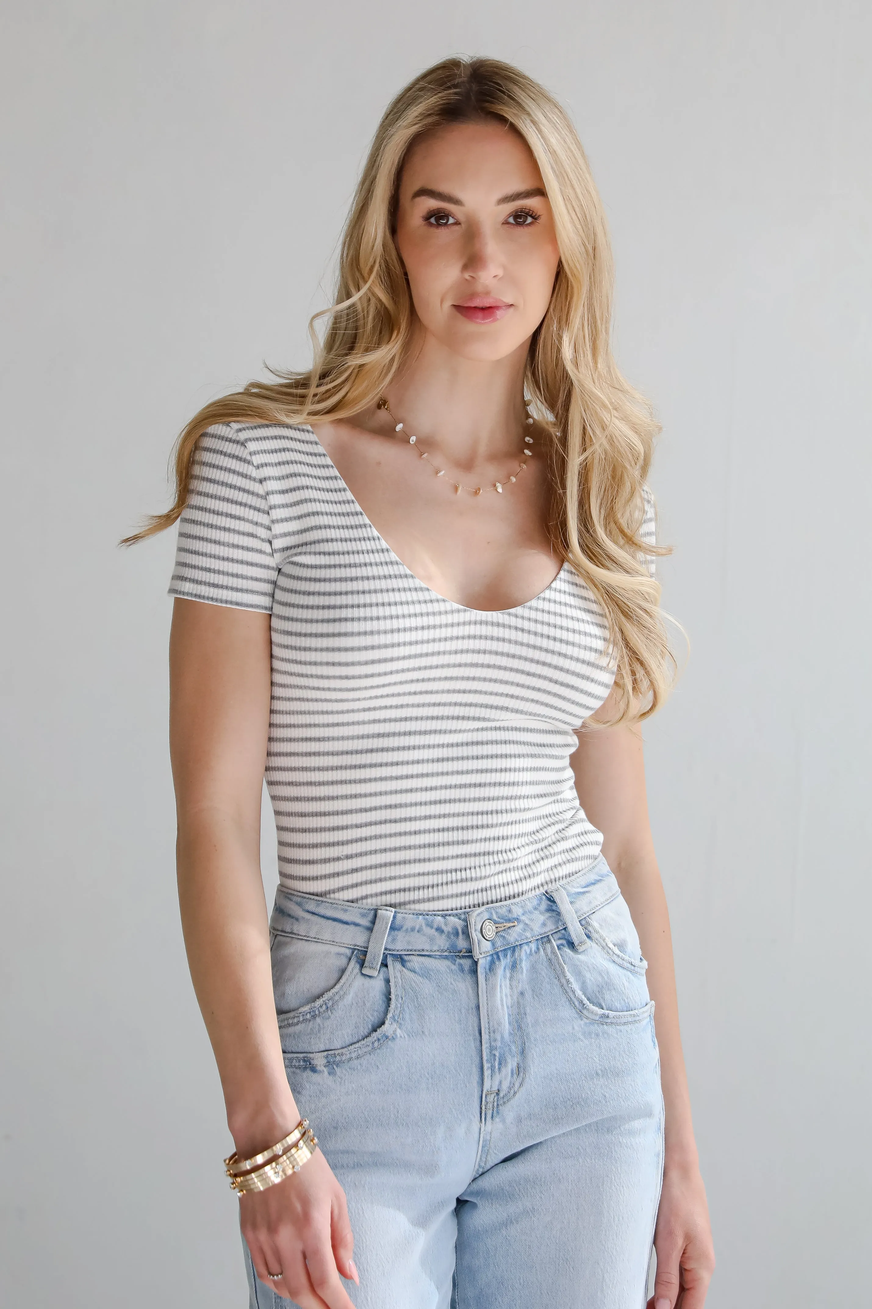 Cool Instincts Light Grey Striped Bodysuit