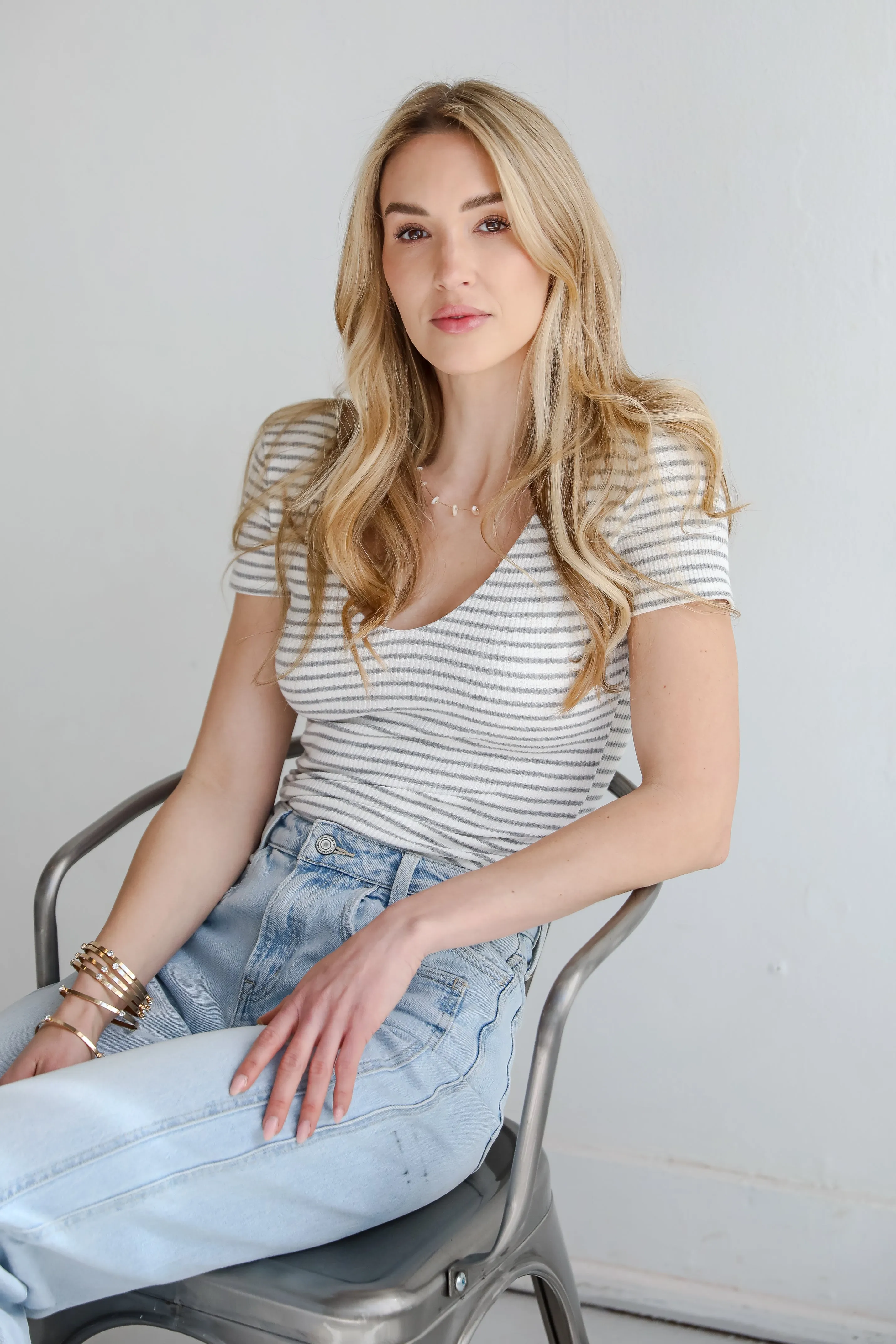 Cool Instincts Light Grey Striped Bodysuit