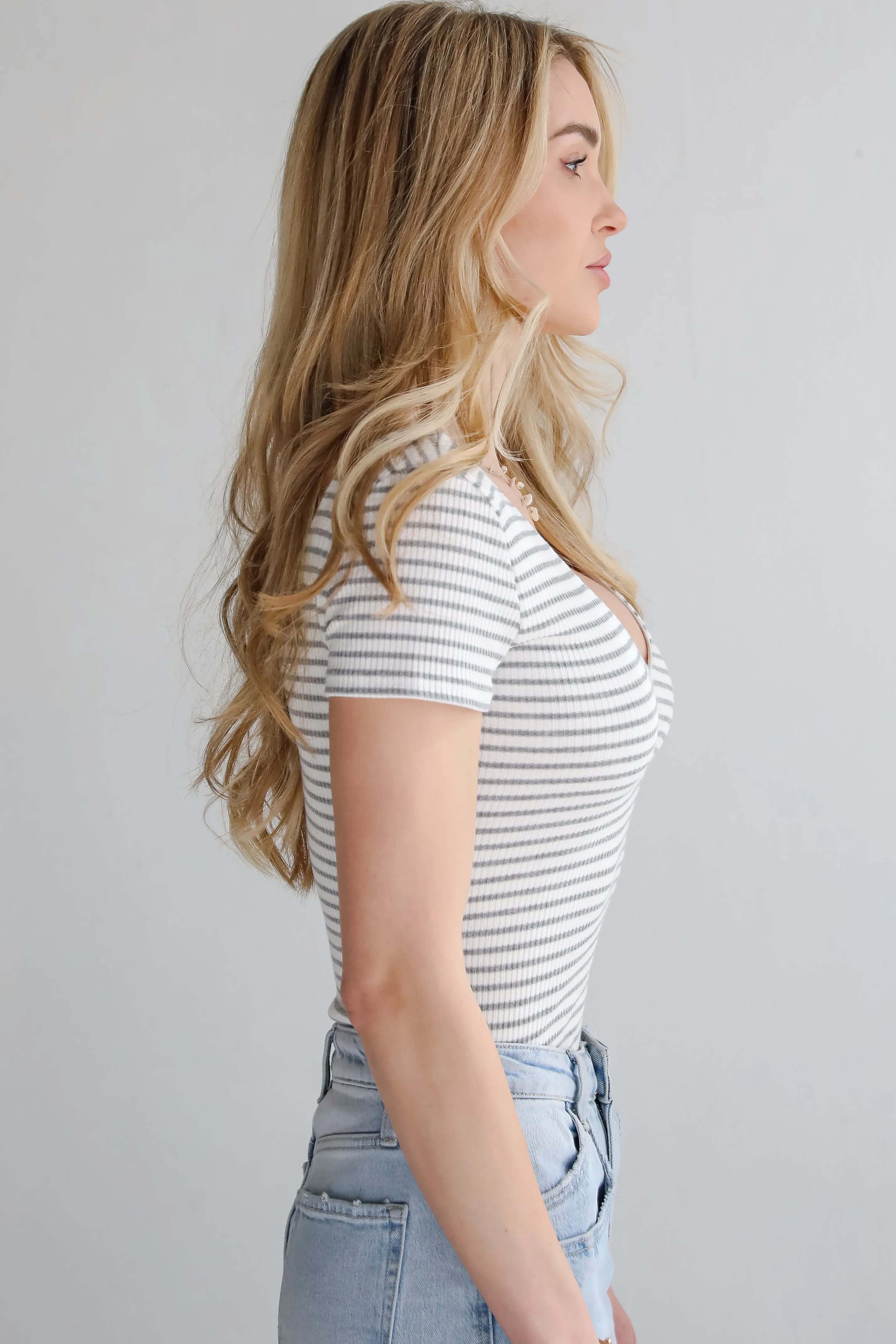 Cool Instincts Light Grey Striped Bodysuit