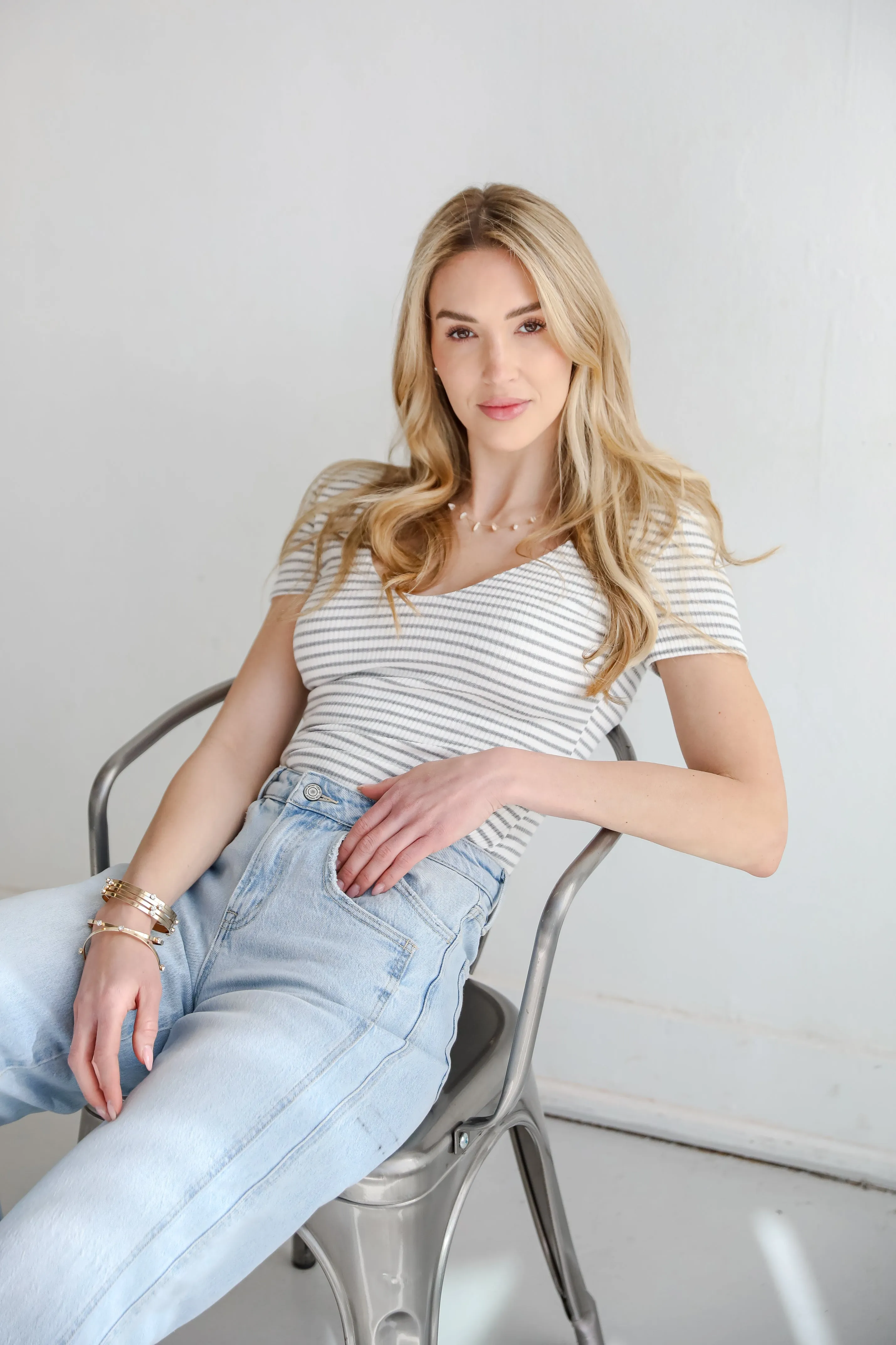 Cool Instincts Light Grey Striped Bodysuit