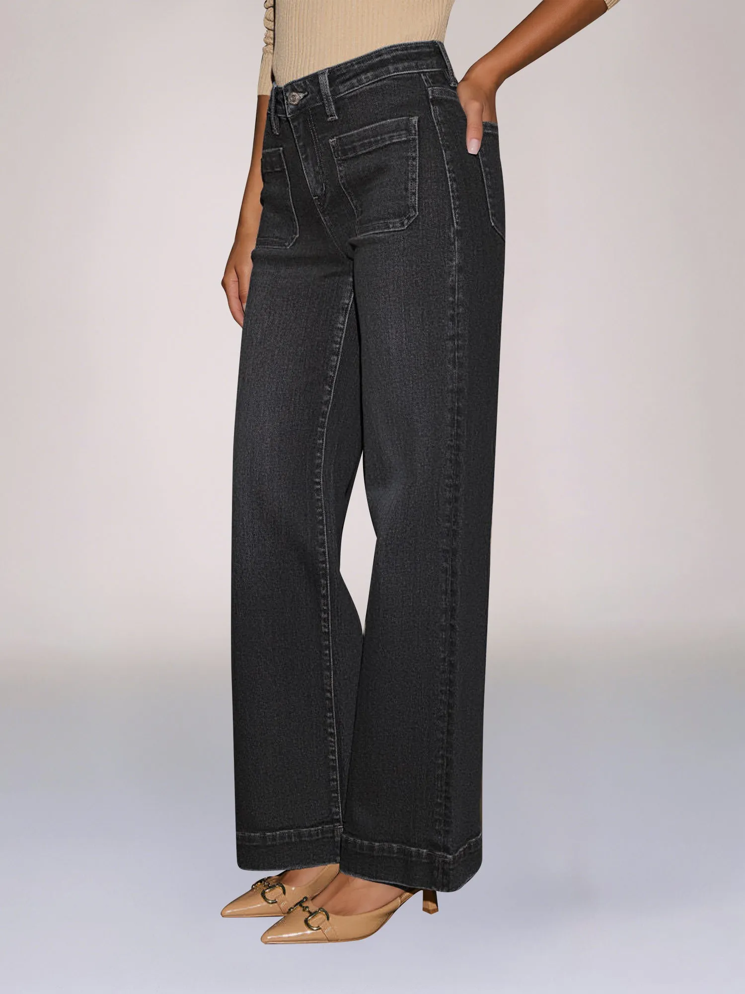 Denim High Waist Pocketed Wide Leg Baggy Jeans