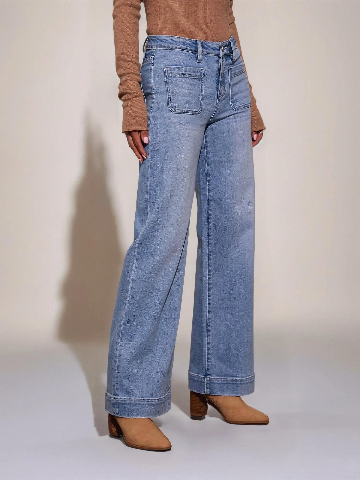 Denim High Waist Pocketed Wide Leg Baggy Jeans