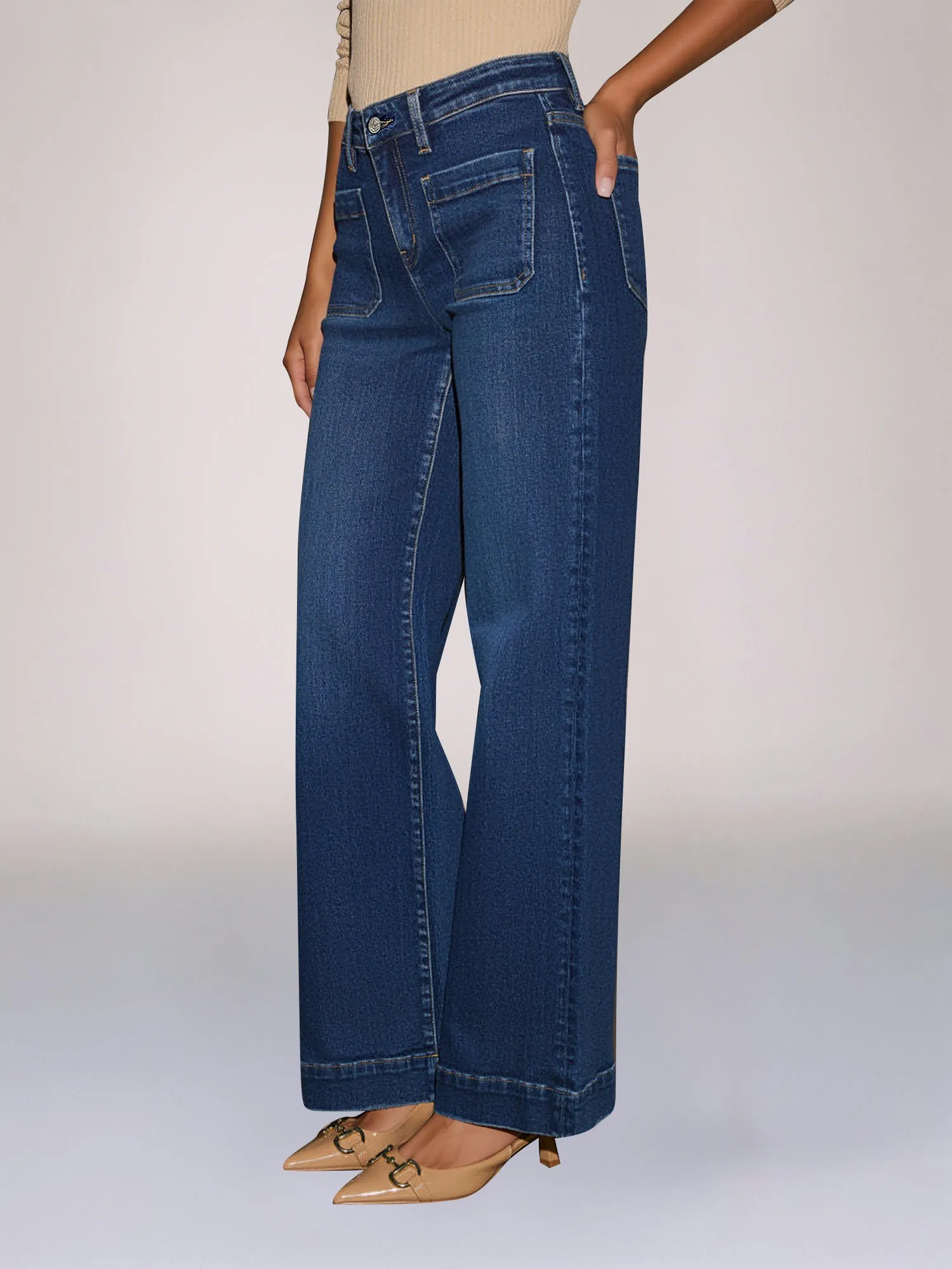 Denim High Waist Pocketed Wide Leg Baggy Jeans