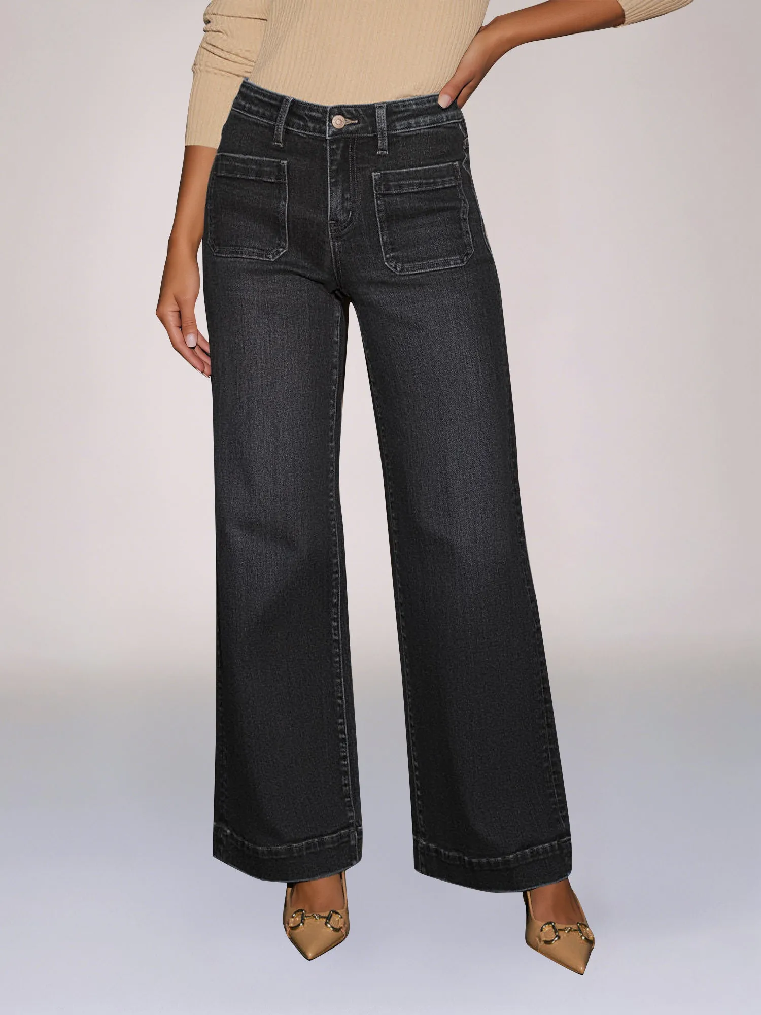 Denim High Waist Pocketed Wide Leg Baggy Jeans