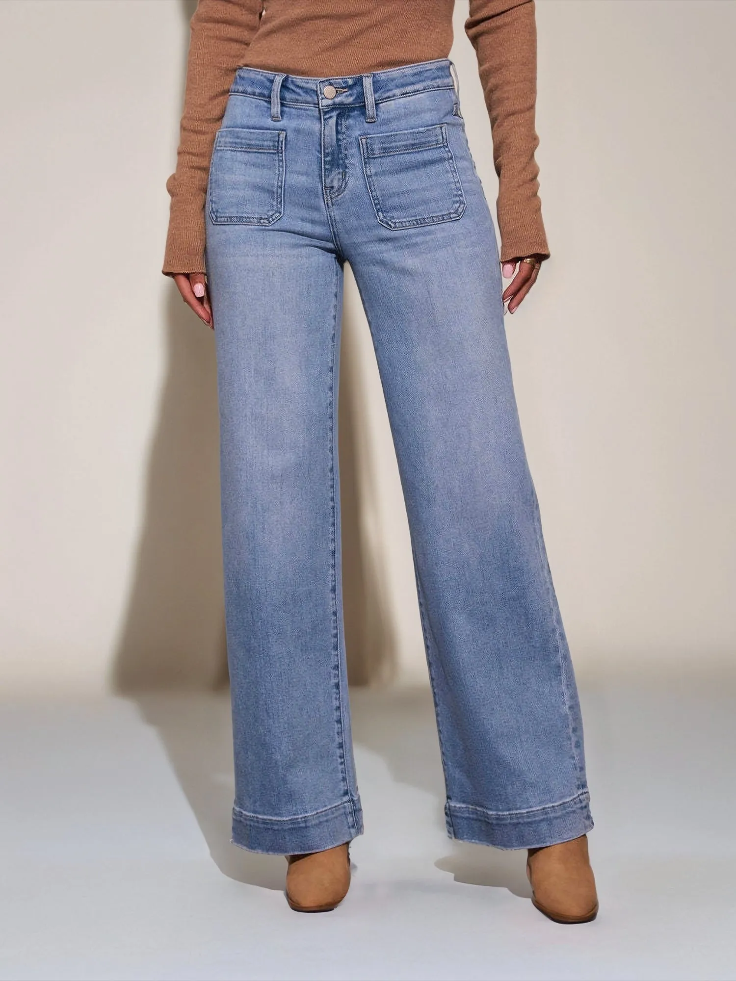 Denim High Waist Pocketed Wide Leg Baggy Jeans