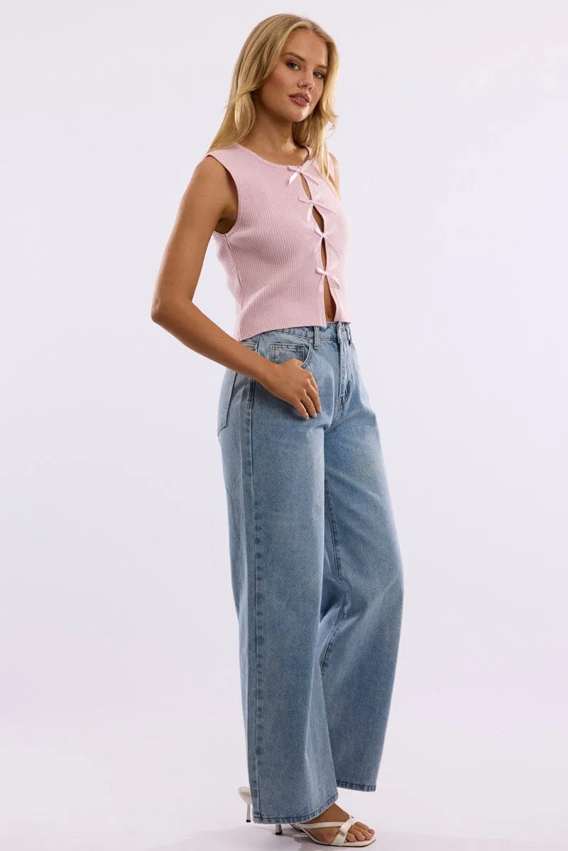 Denim Wide Leg Jeans Mid Rise
