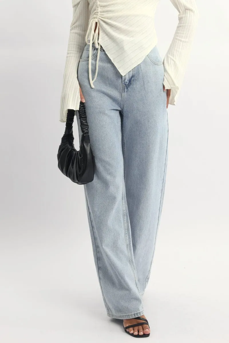 Denim Wide Leg Jeans Ribbon Pocket