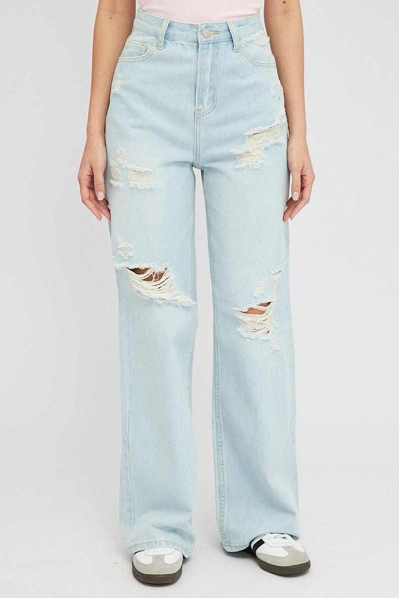 Denim Baggy Jeans High Rise Ripped