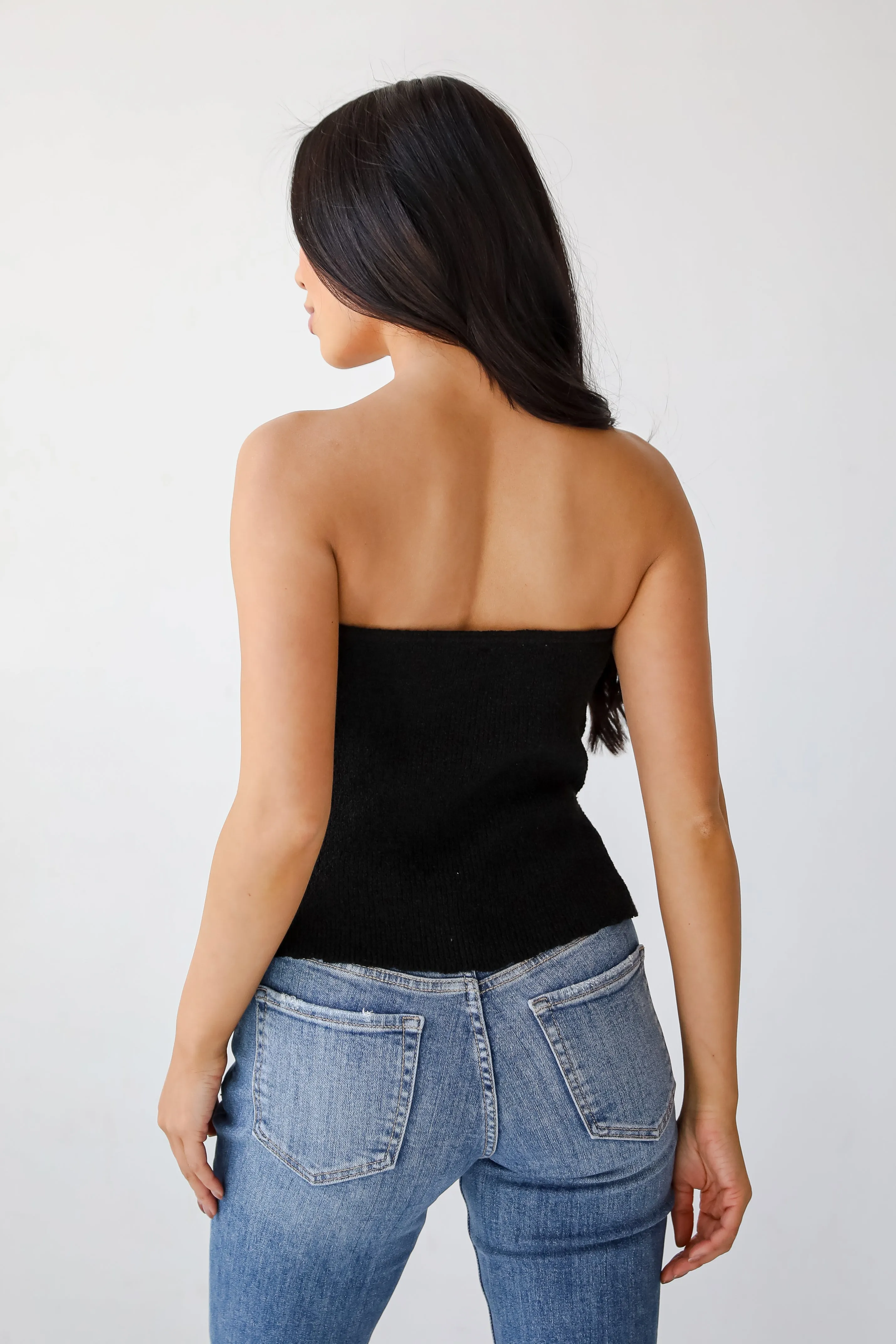 Effortless Bliss Black Knit Strapless Top