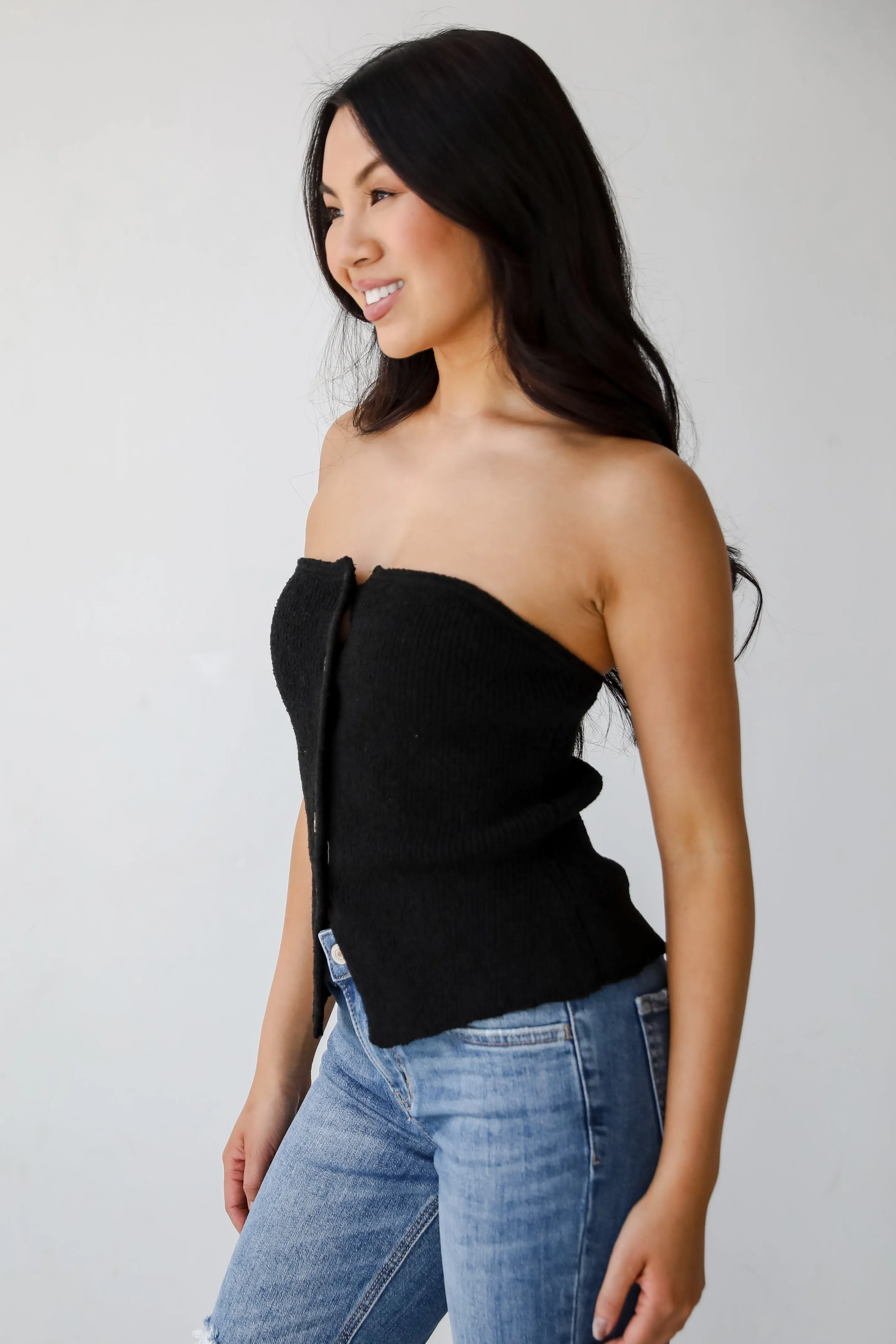 Effortless Bliss Black Knit Strapless Top