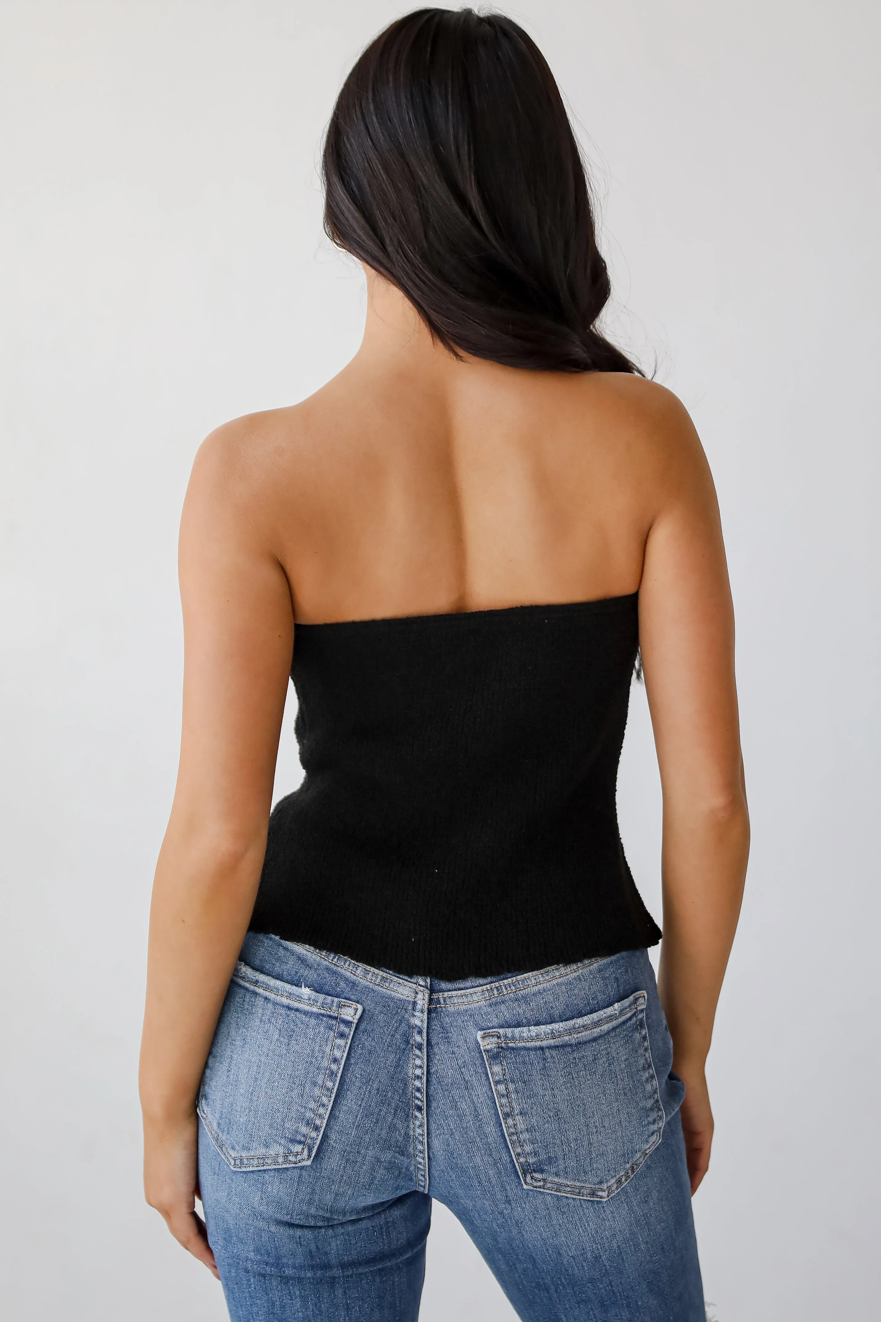 Effortless Bliss Black Knit Strapless Top