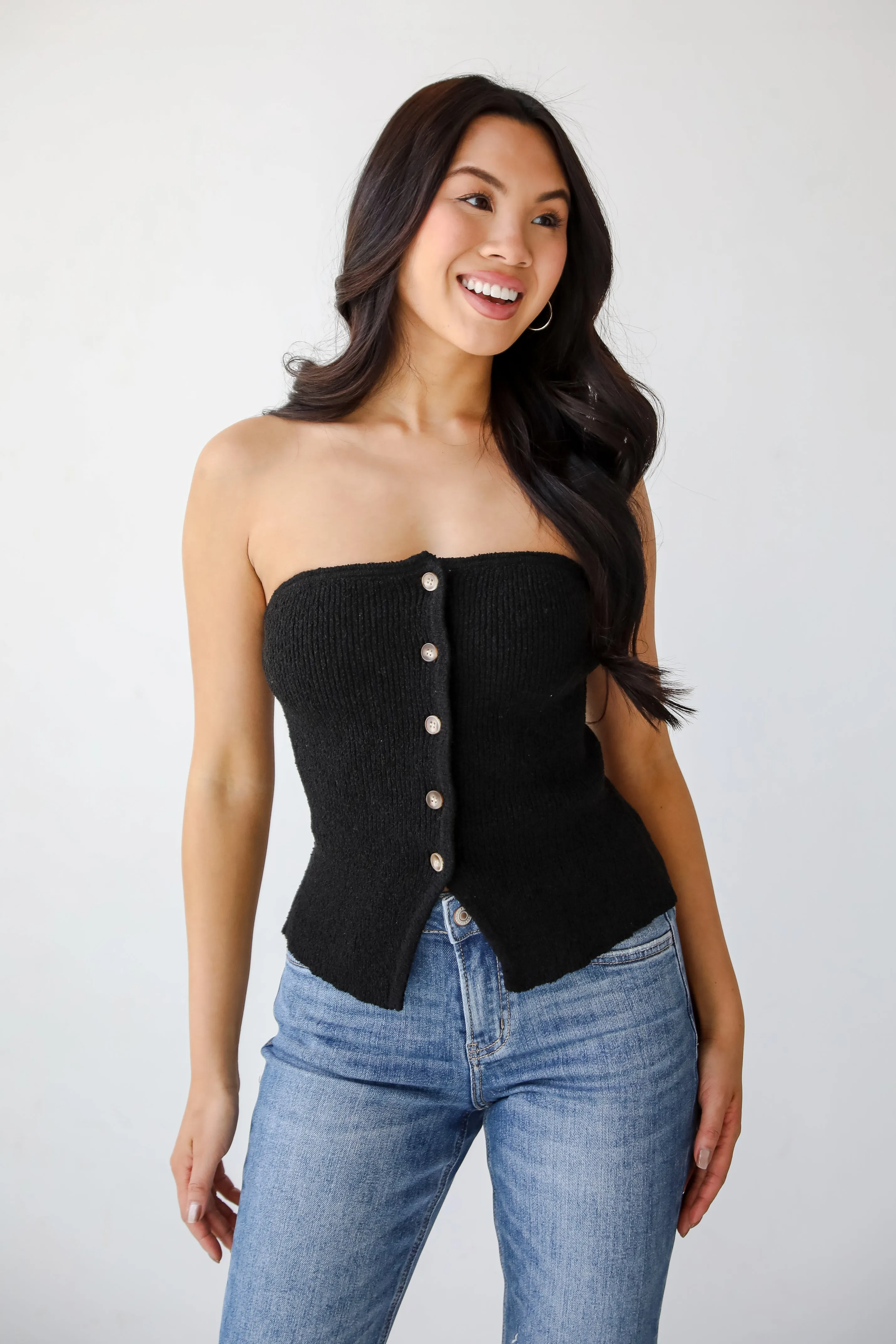 Effortless Bliss Black Knit Strapless Top
