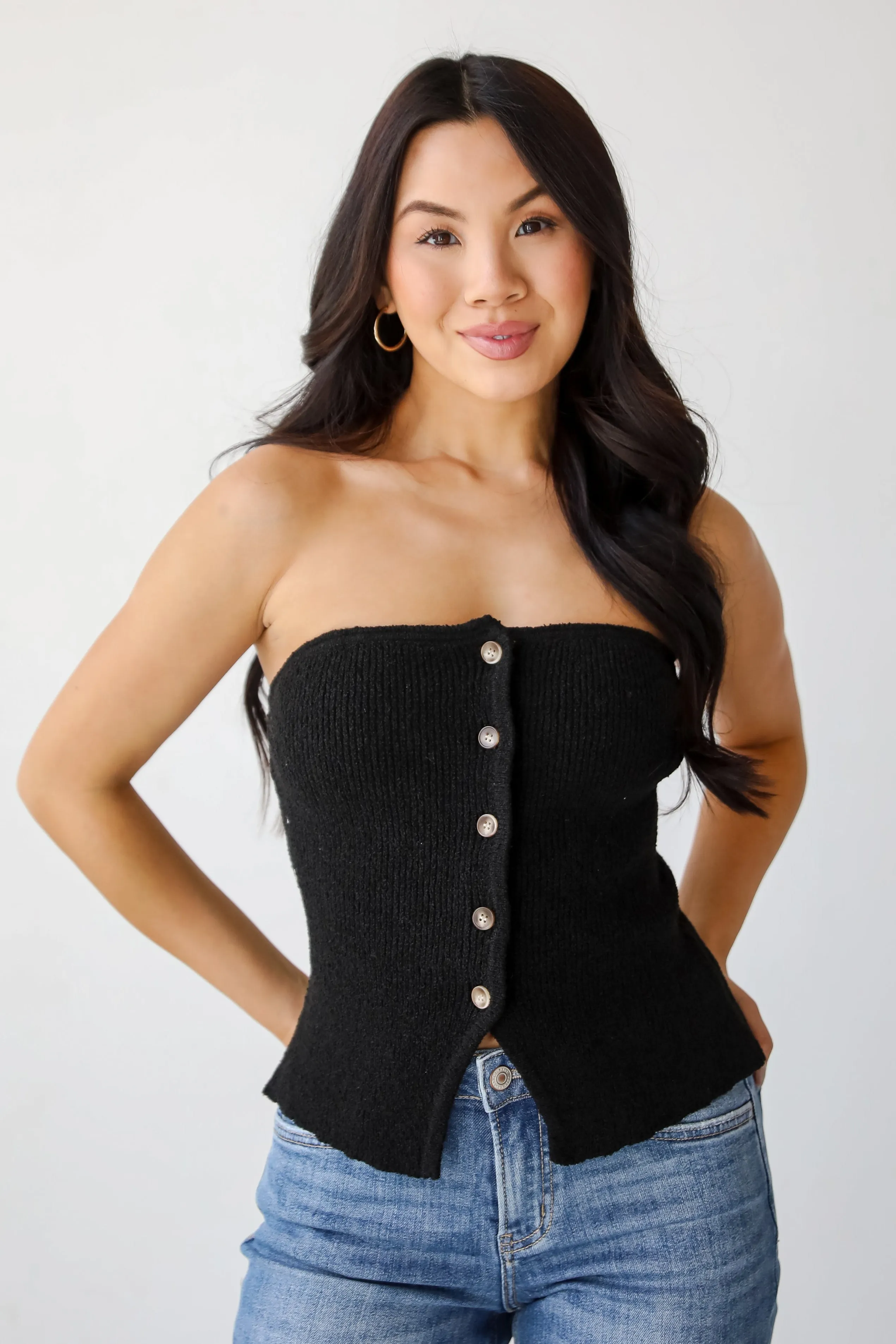 Effortless Bliss Black Knit Strapless Top