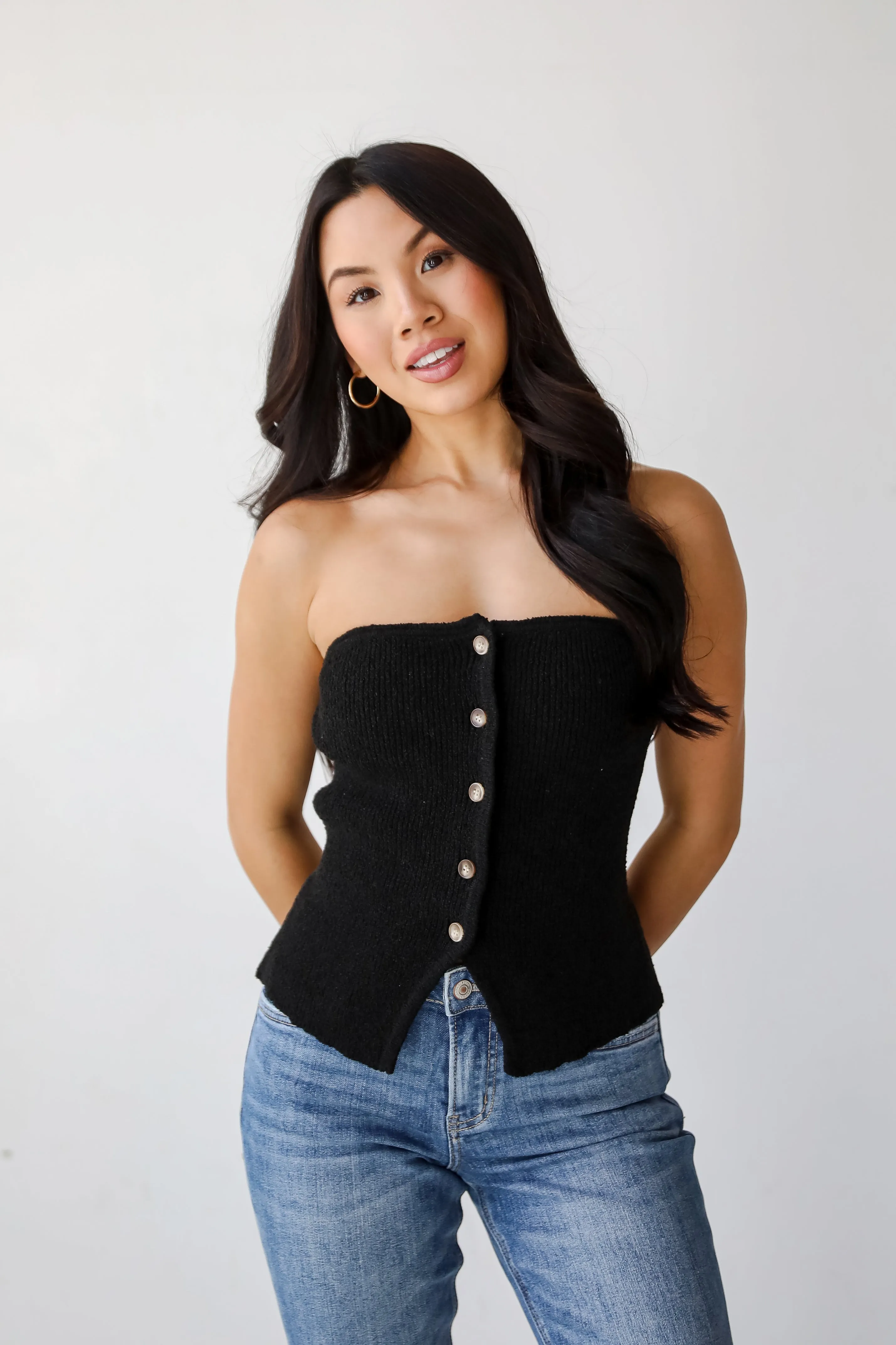 Effortless Bliss Black Knit Strapless Top