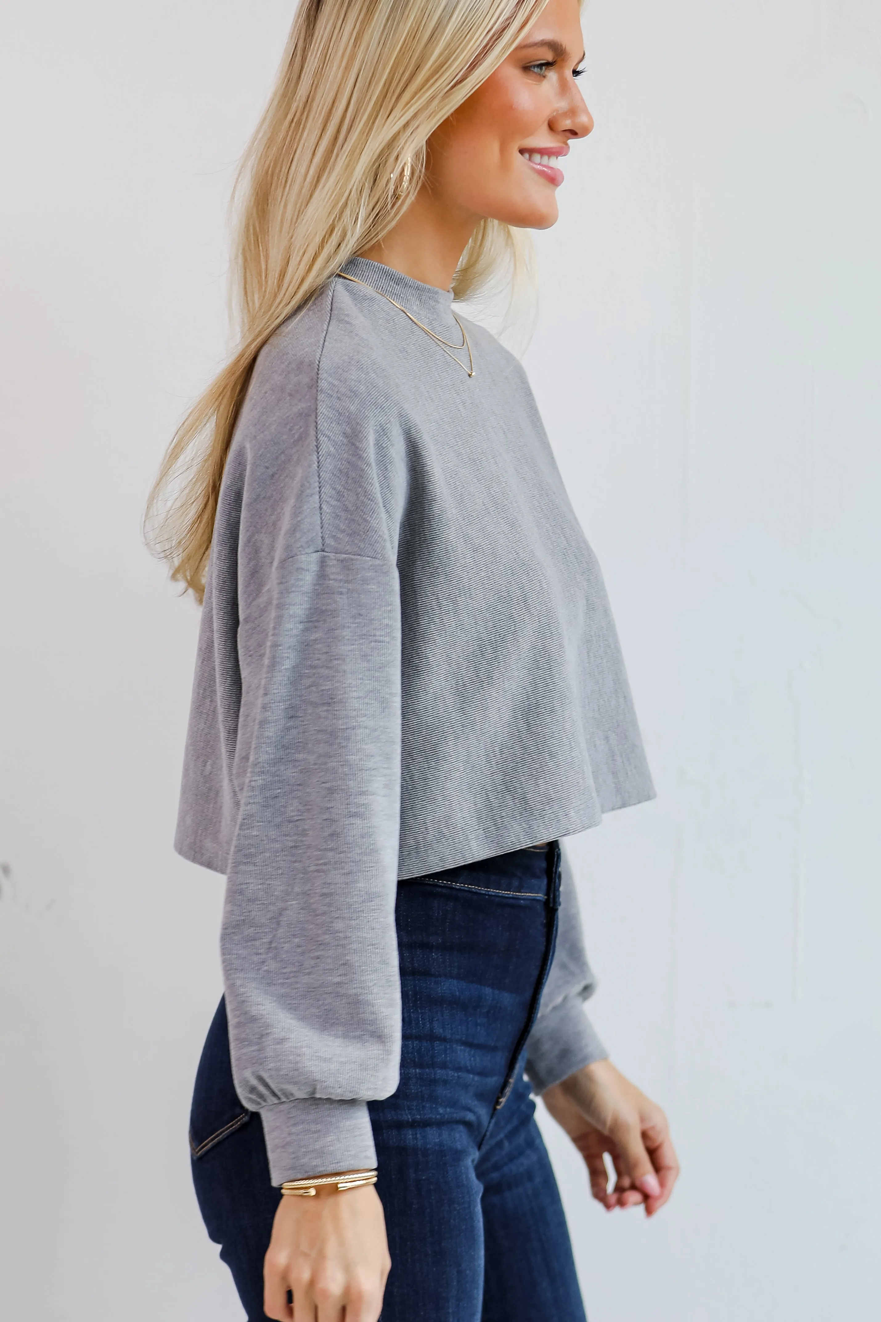 FINAL SALE - Charmed Vibes Grey Cropped Long Sleeve Top - DU DEAL