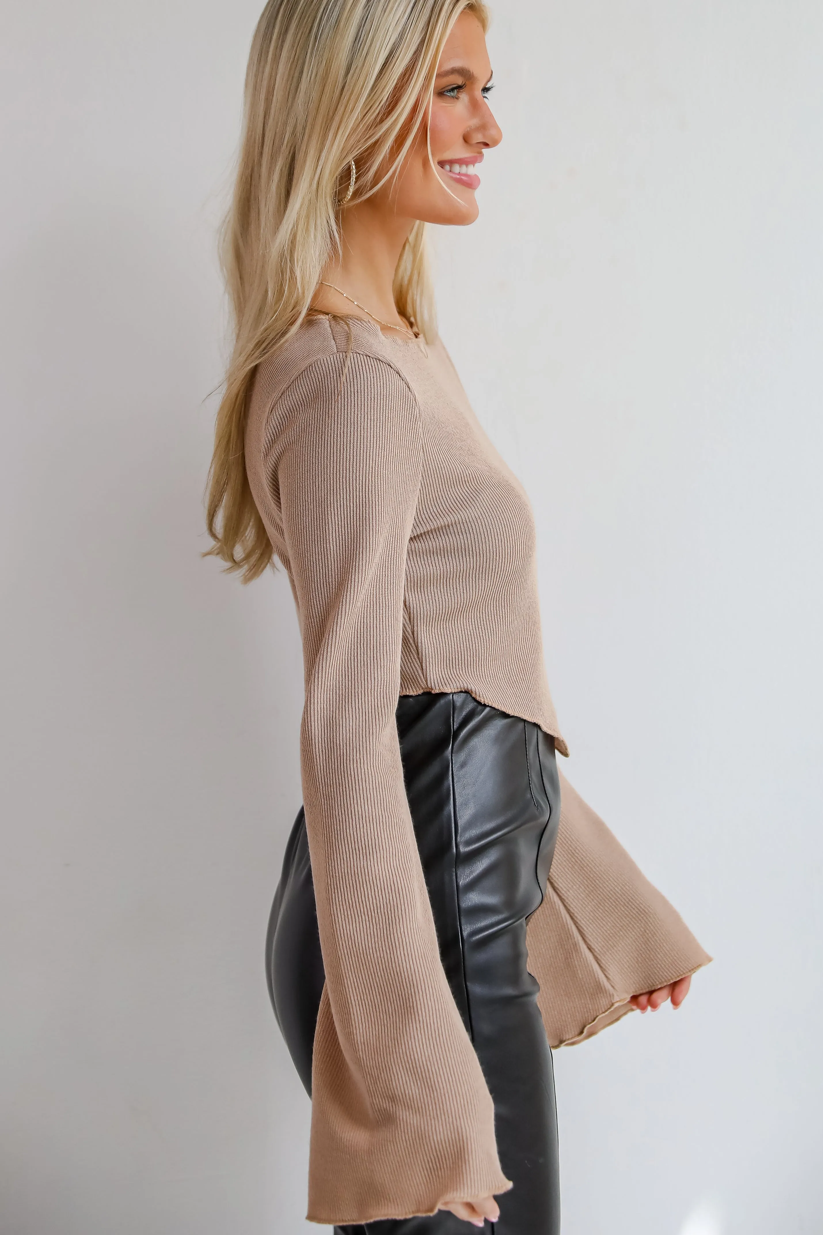 FINAL SALE - Convincing Poise Beige Ribbed Knit Crop Top