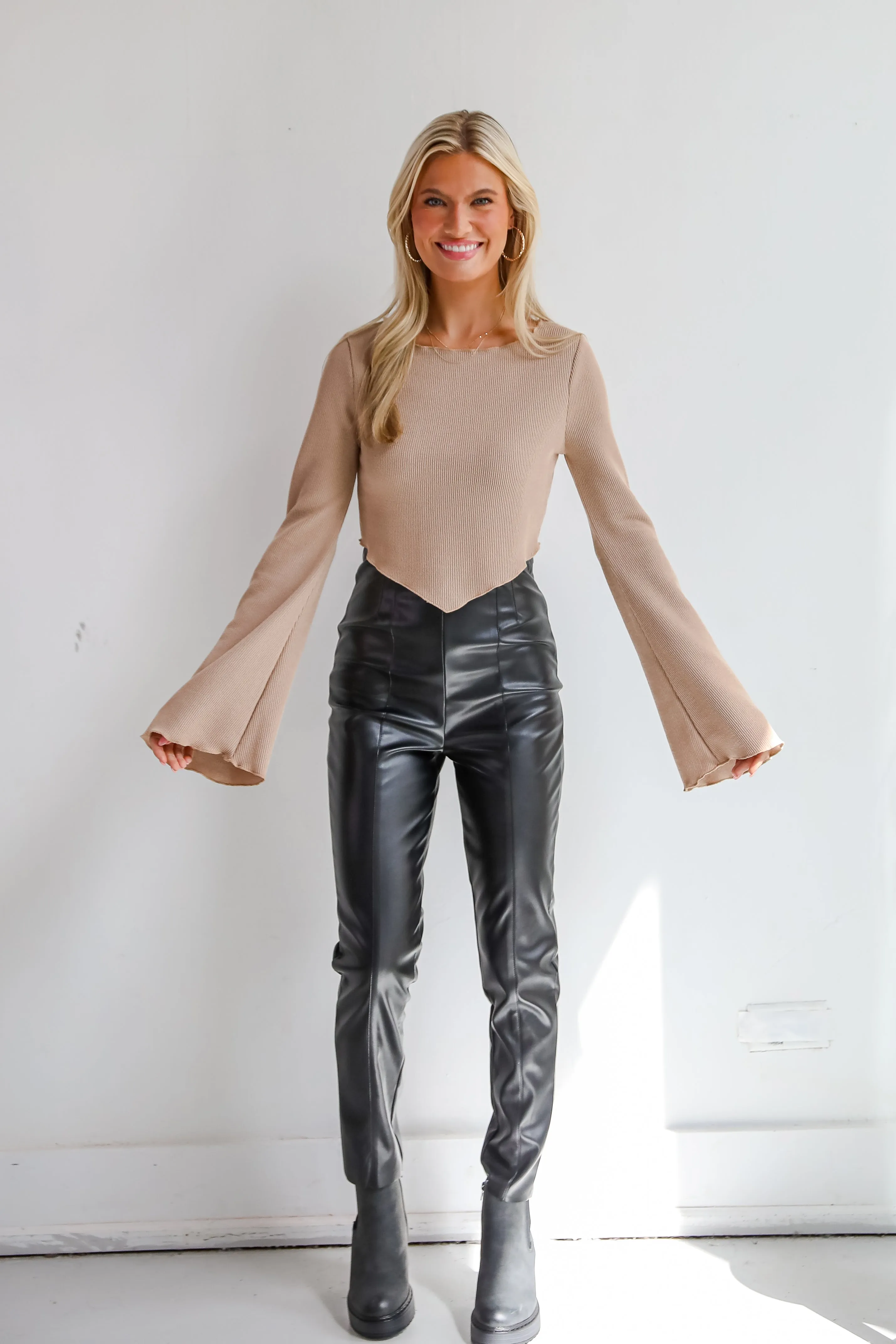 FINAL SALE - Convincing Poise Beige Ribbed Knit Crop Top