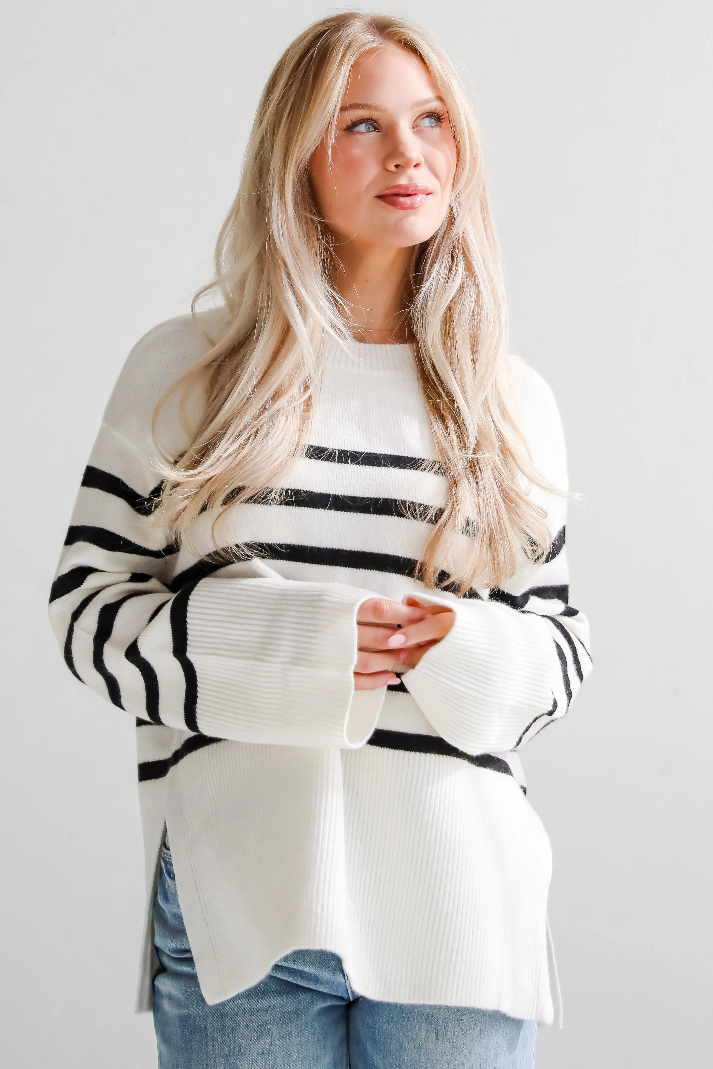 FINAL SALE - Curated Forecast Ivory Oversized Striped Sweater