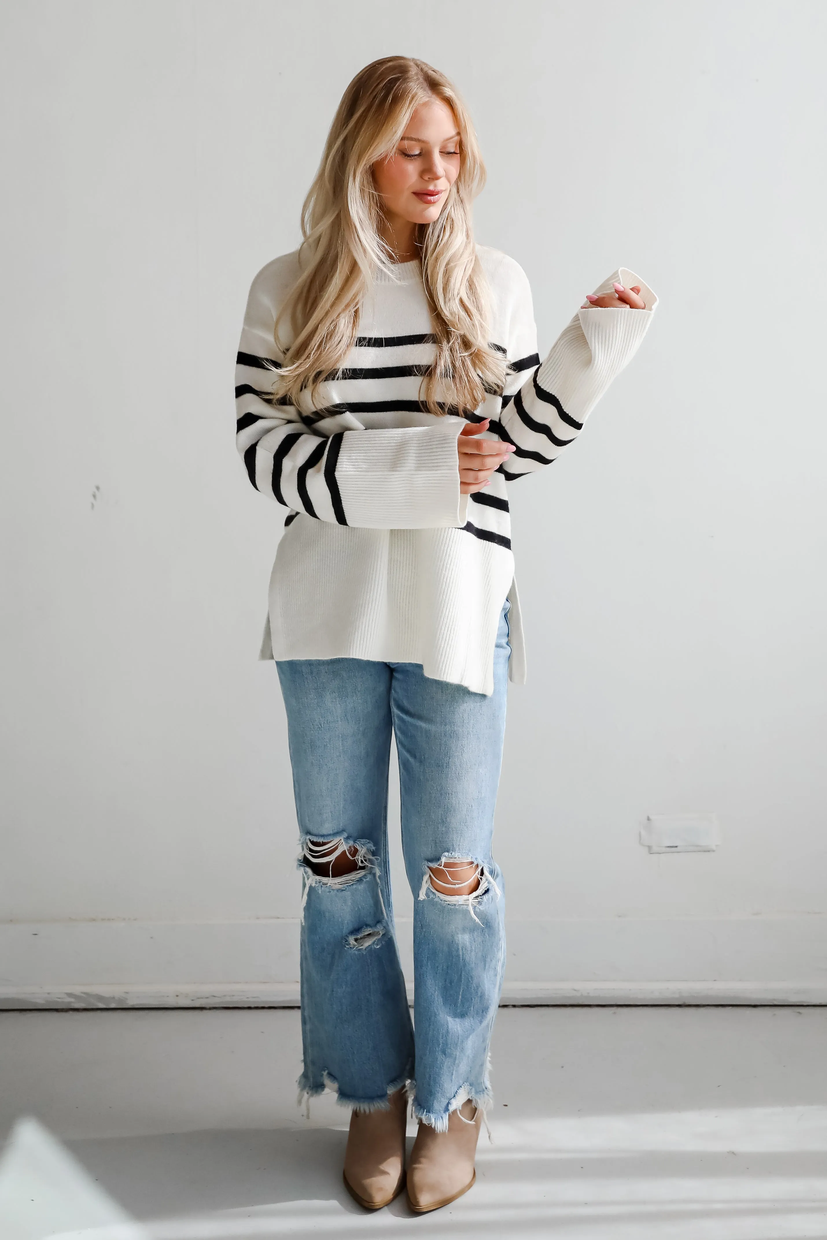 FINAL SALE - Curated Forecast Ivory Oversized Striped Sweater
