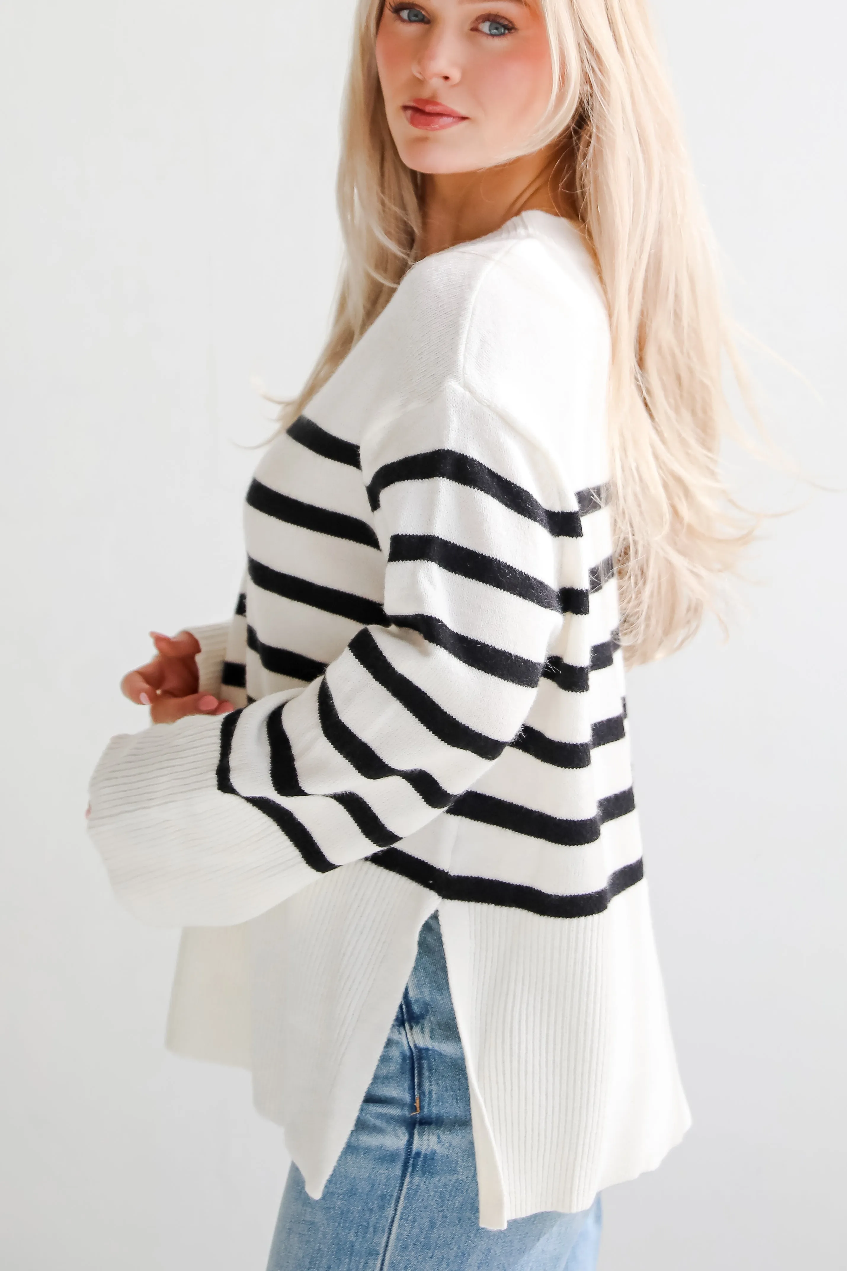 FINAL SALE - Curated Forecast Ivory Oversized Striped Sweater