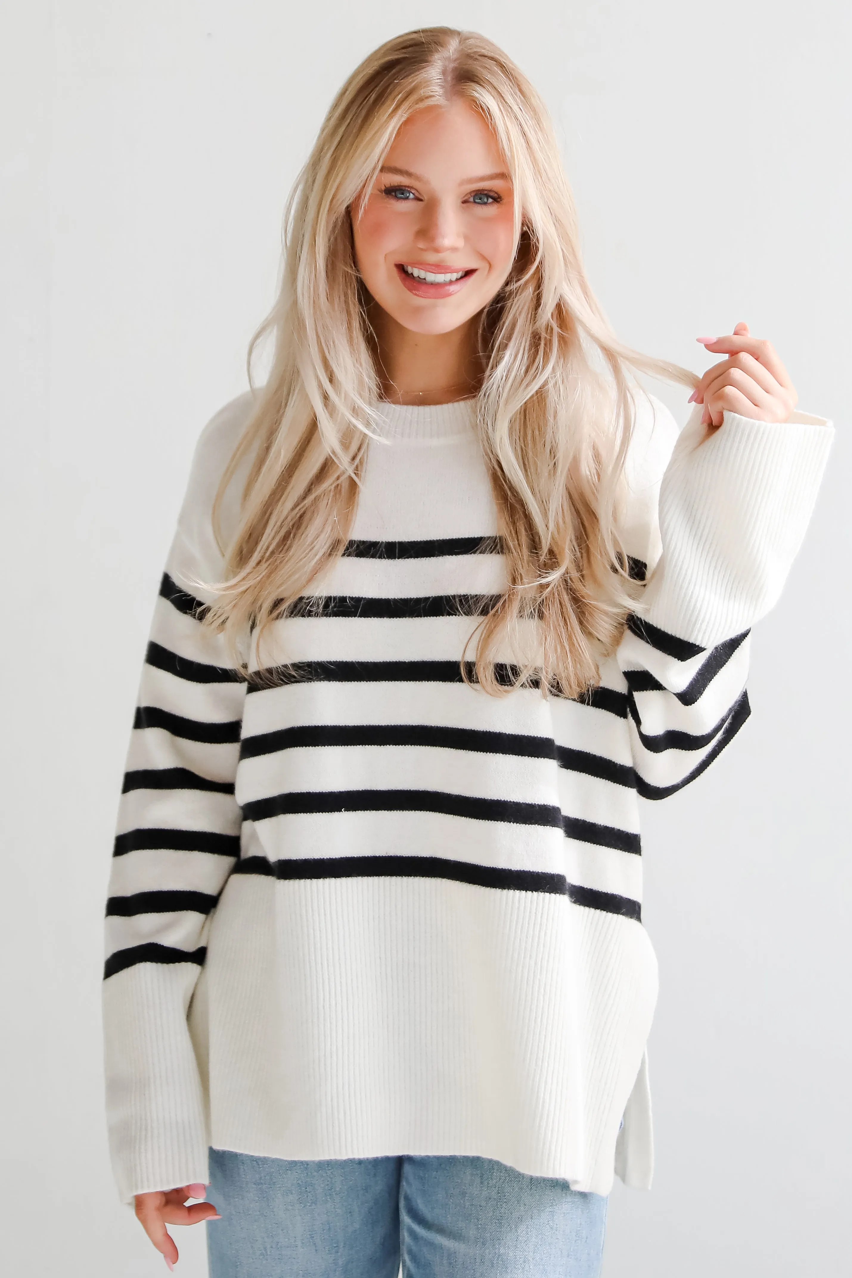 FINAL SALE - Curated Forecast Ivory Oversized Striped Sweater