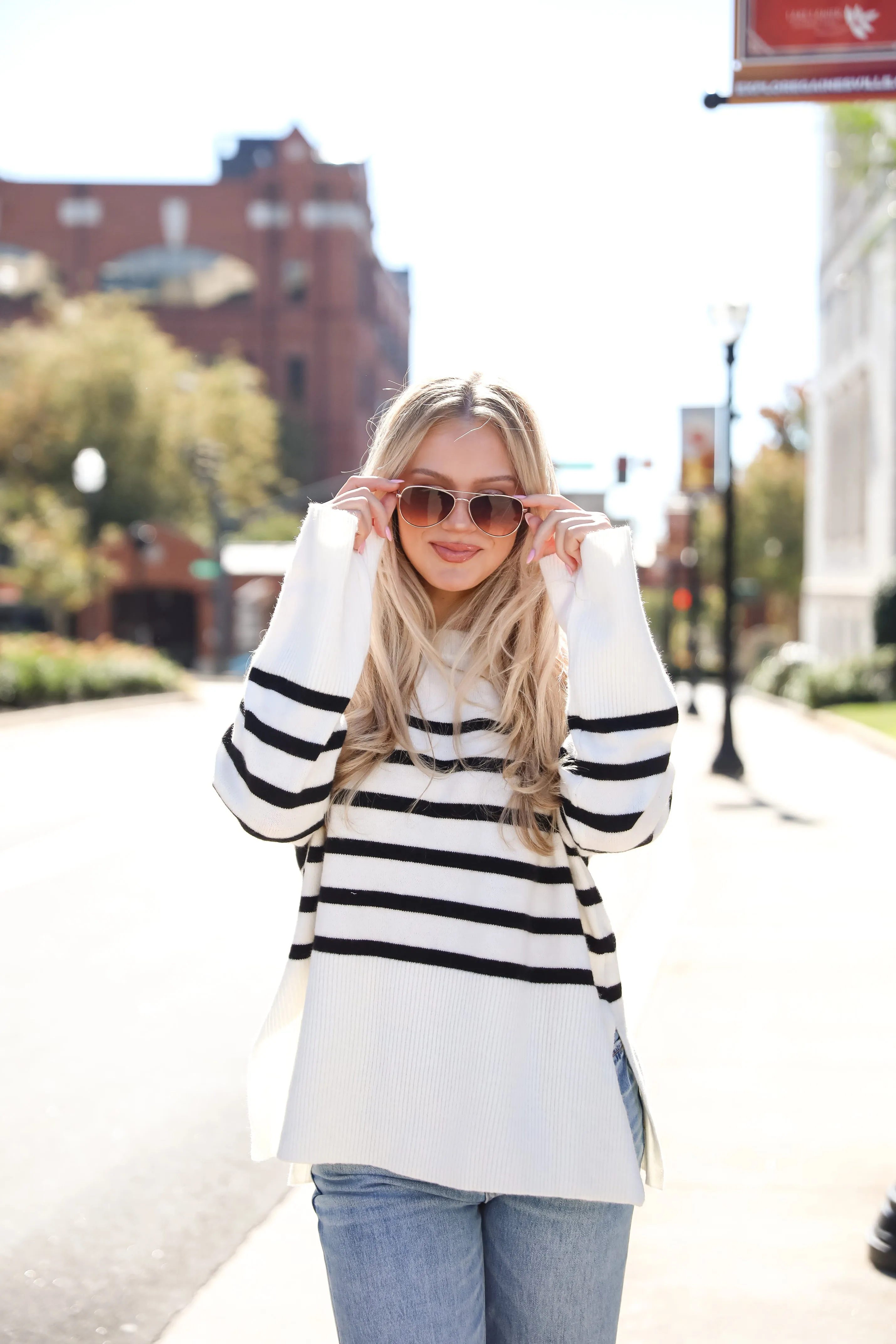 FINAL SALE - Curated Forecast Ivory Oversized Striped Sweater
