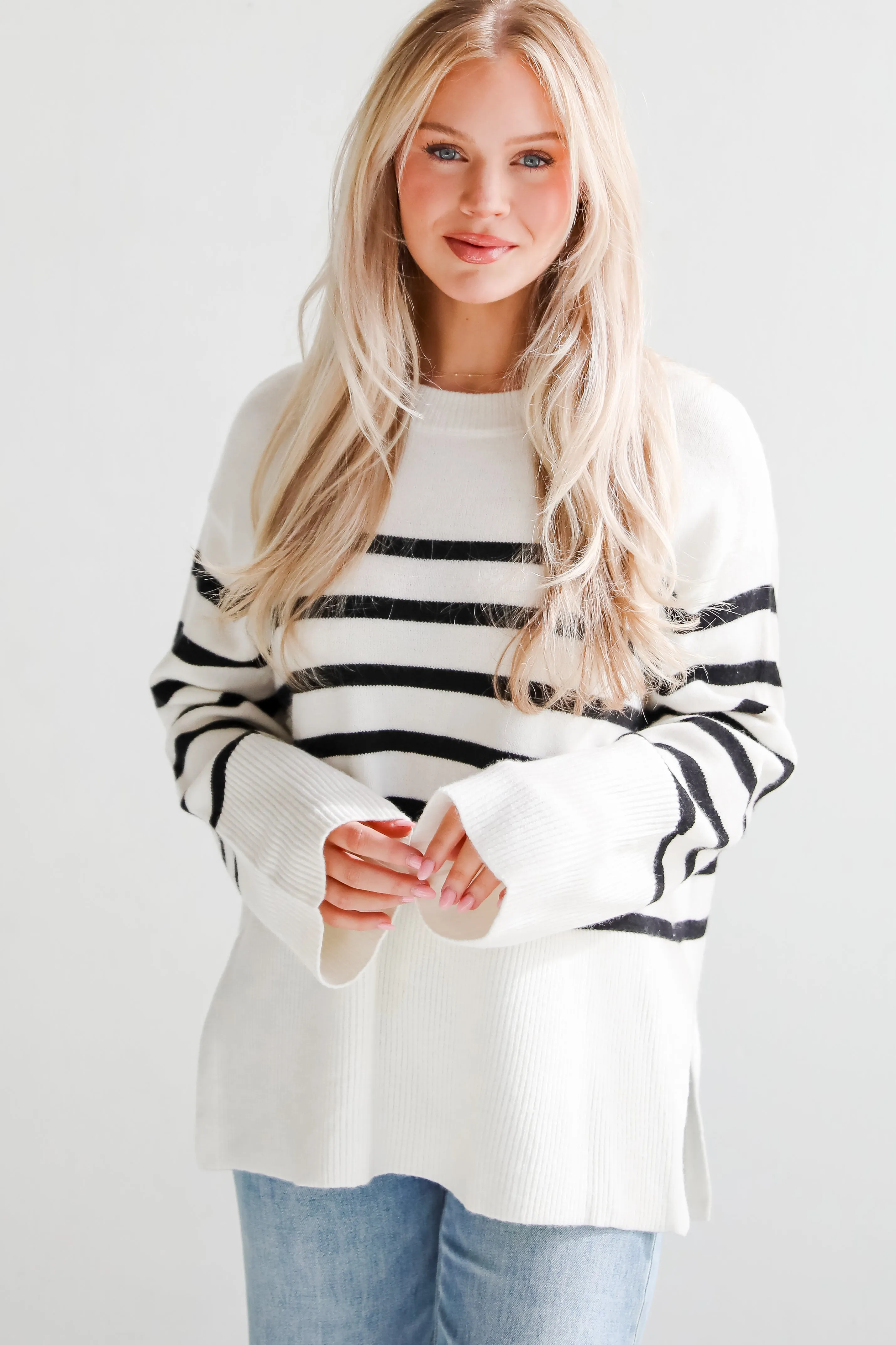 FINAL SALE - Curated Forecast Ivory Oversized Striped Sweater